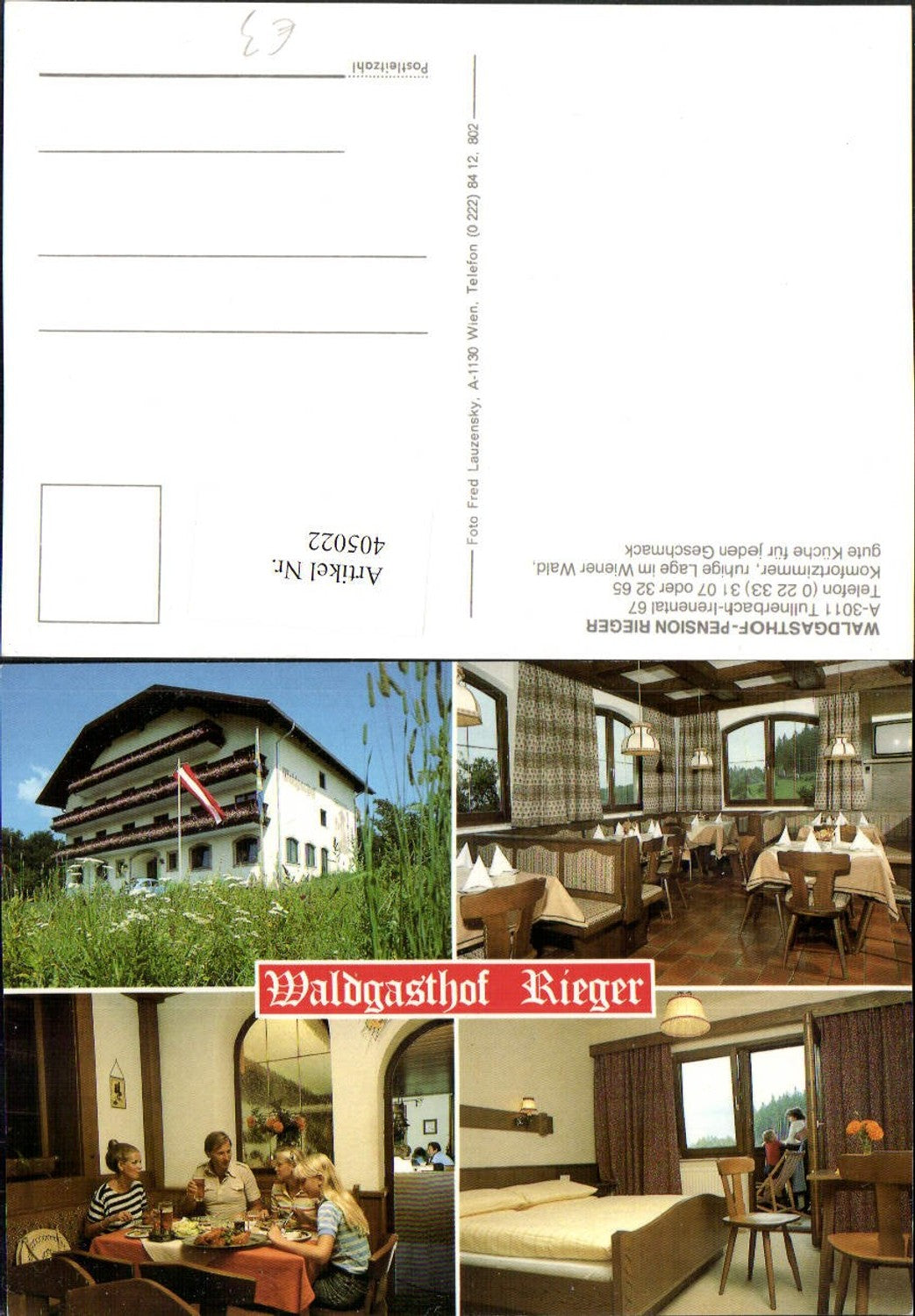 405022,Tullnerbach Waldgasthof Pension Rieger Mehrbildkarte