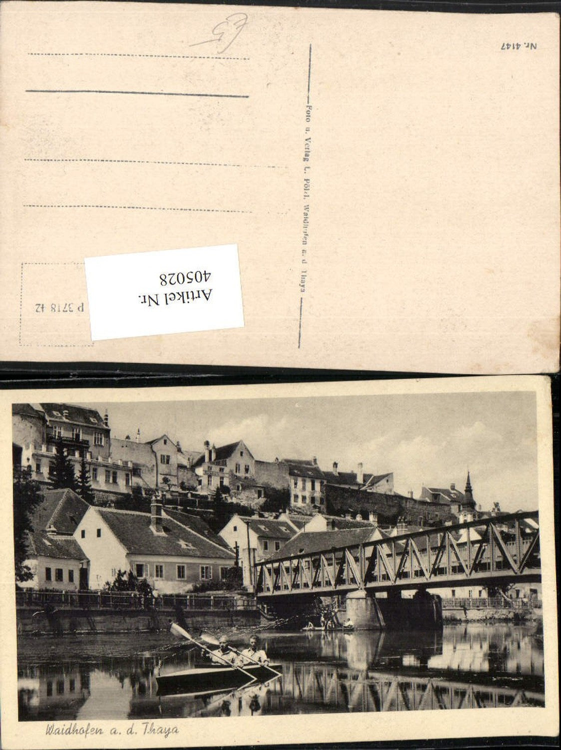 405028, Waidhofen an der Thaya, partial view of bridge and rowboat