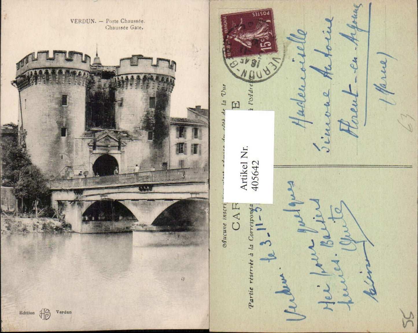 405642,Lothringen Meuse Verdun Porte Chaussee Portal Tor Brücke