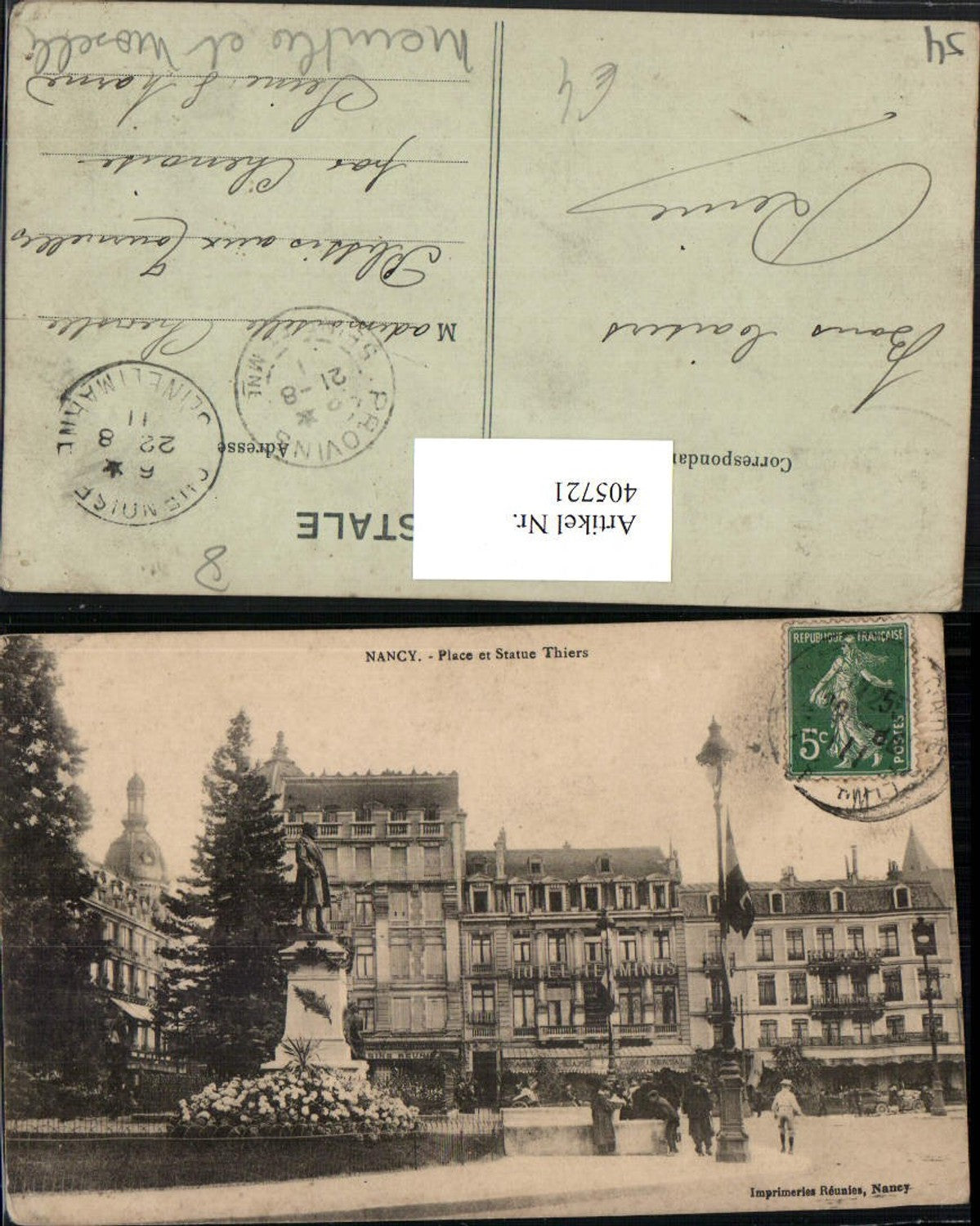 405721,Lothringen Meurthe-et-Moselle Nancy Place et Statue Thiers Denkmal