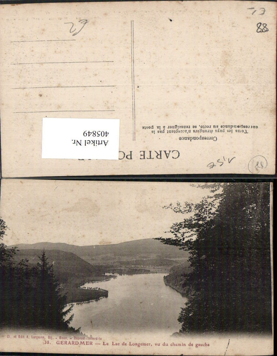 405849,Lothringen Vosges Gerardmer Le Lac de Longemer vu du chemin de gauche See