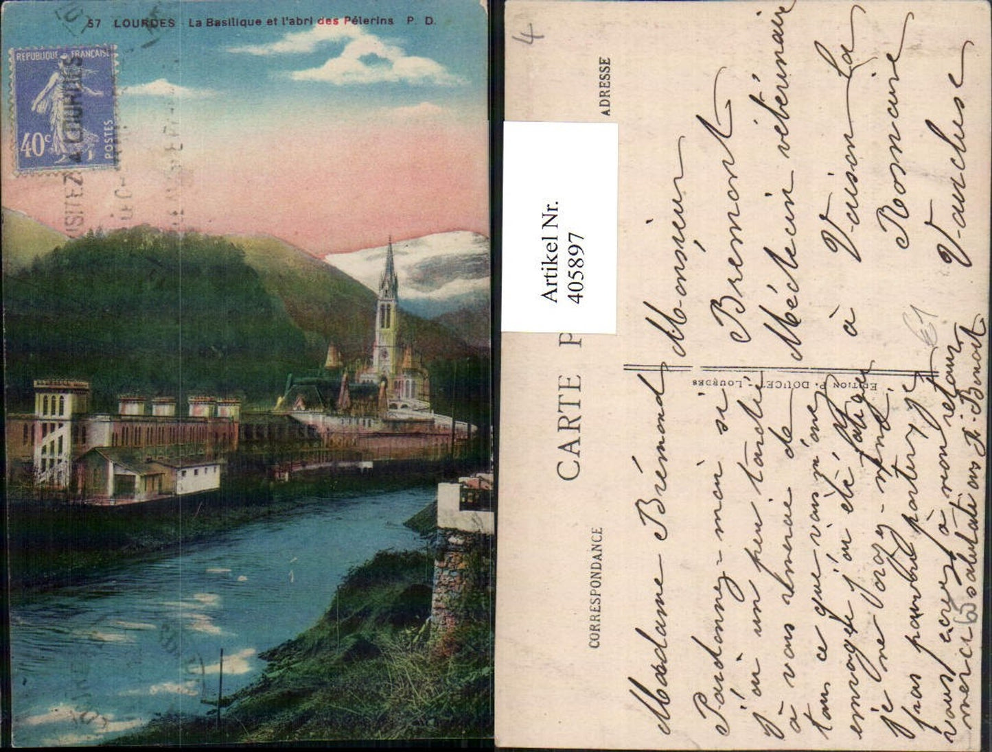 405897,Midi-Pyrenees Hautes-Pyrenees Lourdes La Basilique et l'abri des Pelerins Kirche
