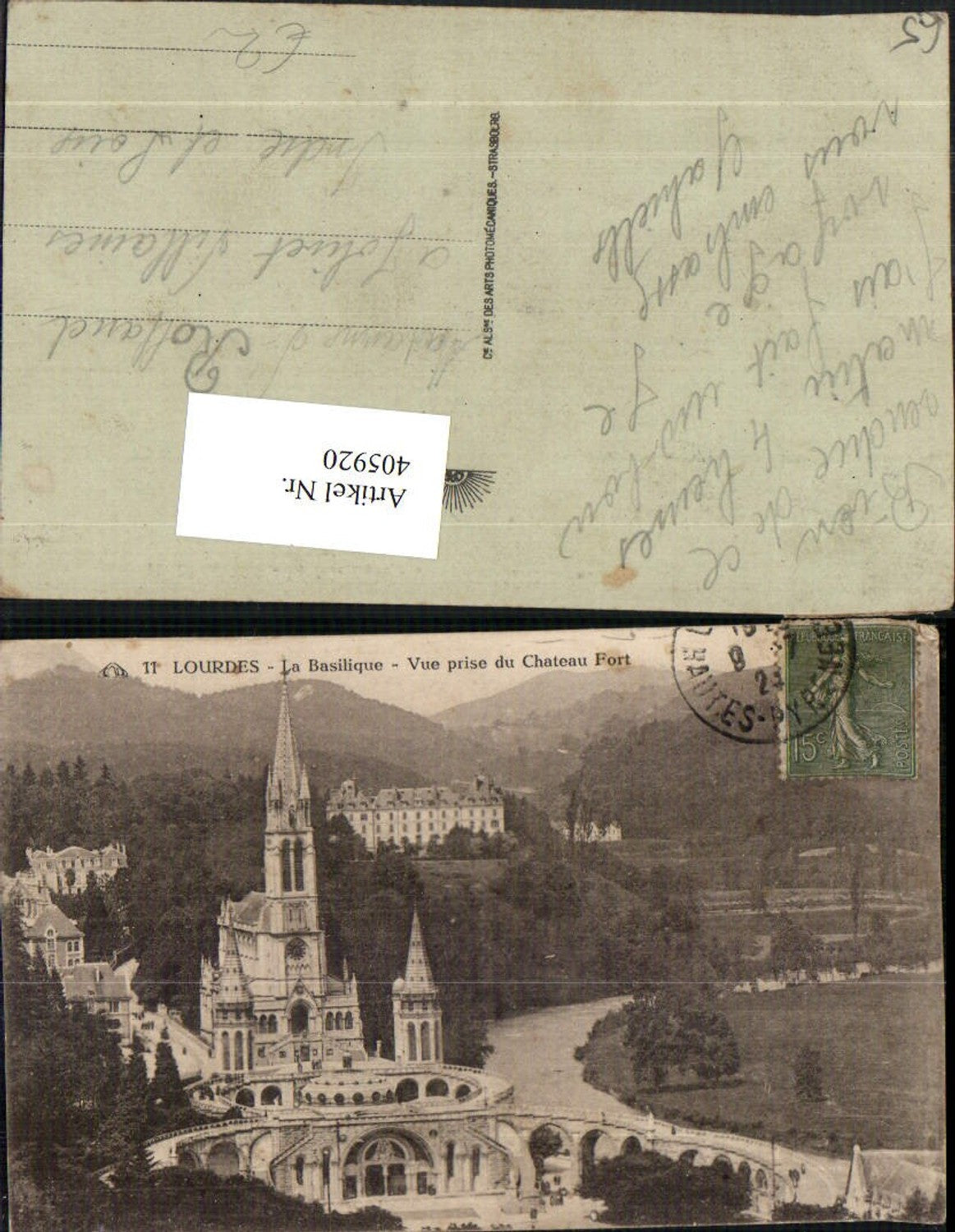 405920,Midi-Pyrenees Hautes-Pyrenees Lourdes La Basilique Vue prise du Chateau Fort Kirche