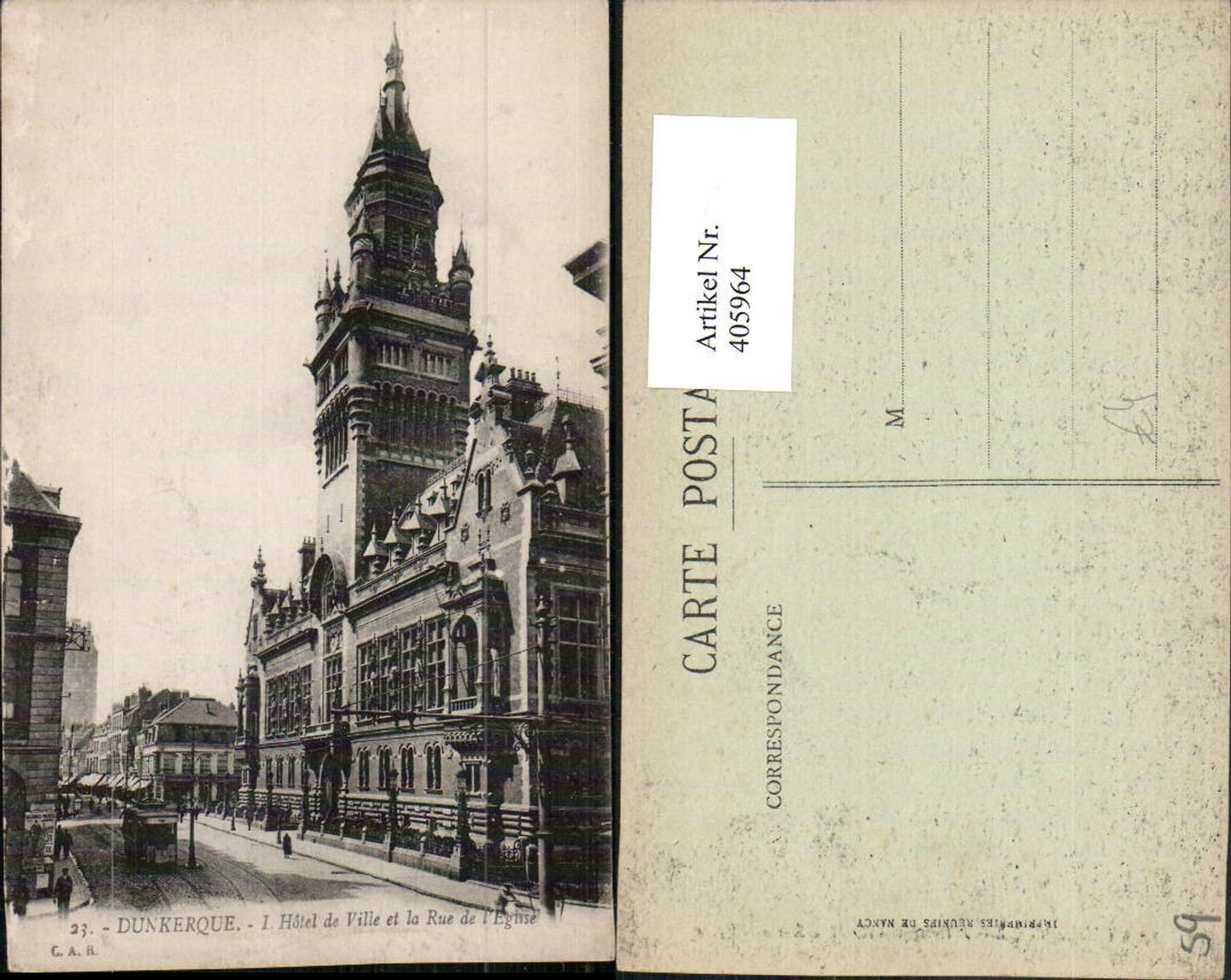 405964,Nord-Pas-de-Calais Nord Dunkerque L'Hotel de Ville et la Rue de l'Eglise Rathaus