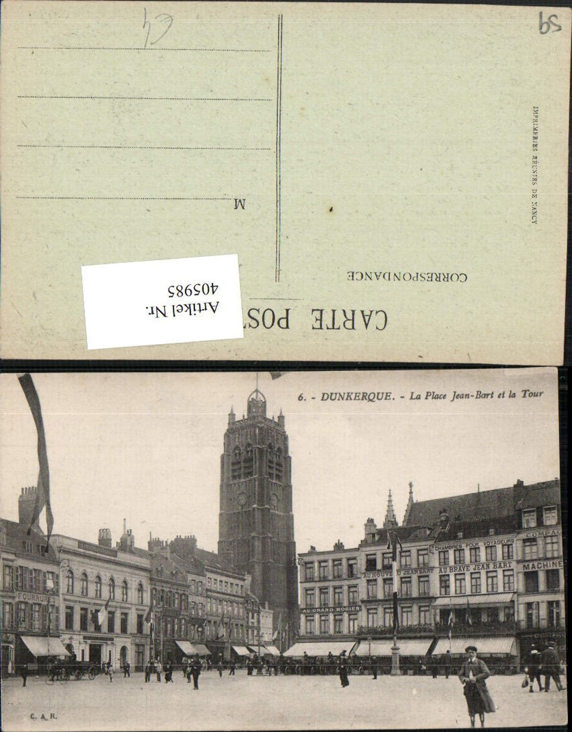 405985,Nord-Pas-de-Calais Nord Dunkerque La Place Jean-Bart et la Tour Turm