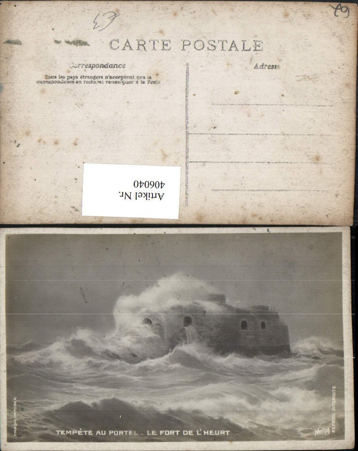 406040,Nord-Pas-de-Calais Pas-de-Calais Tempete au Portel Le Fort de l'Heurt Festung Wellen