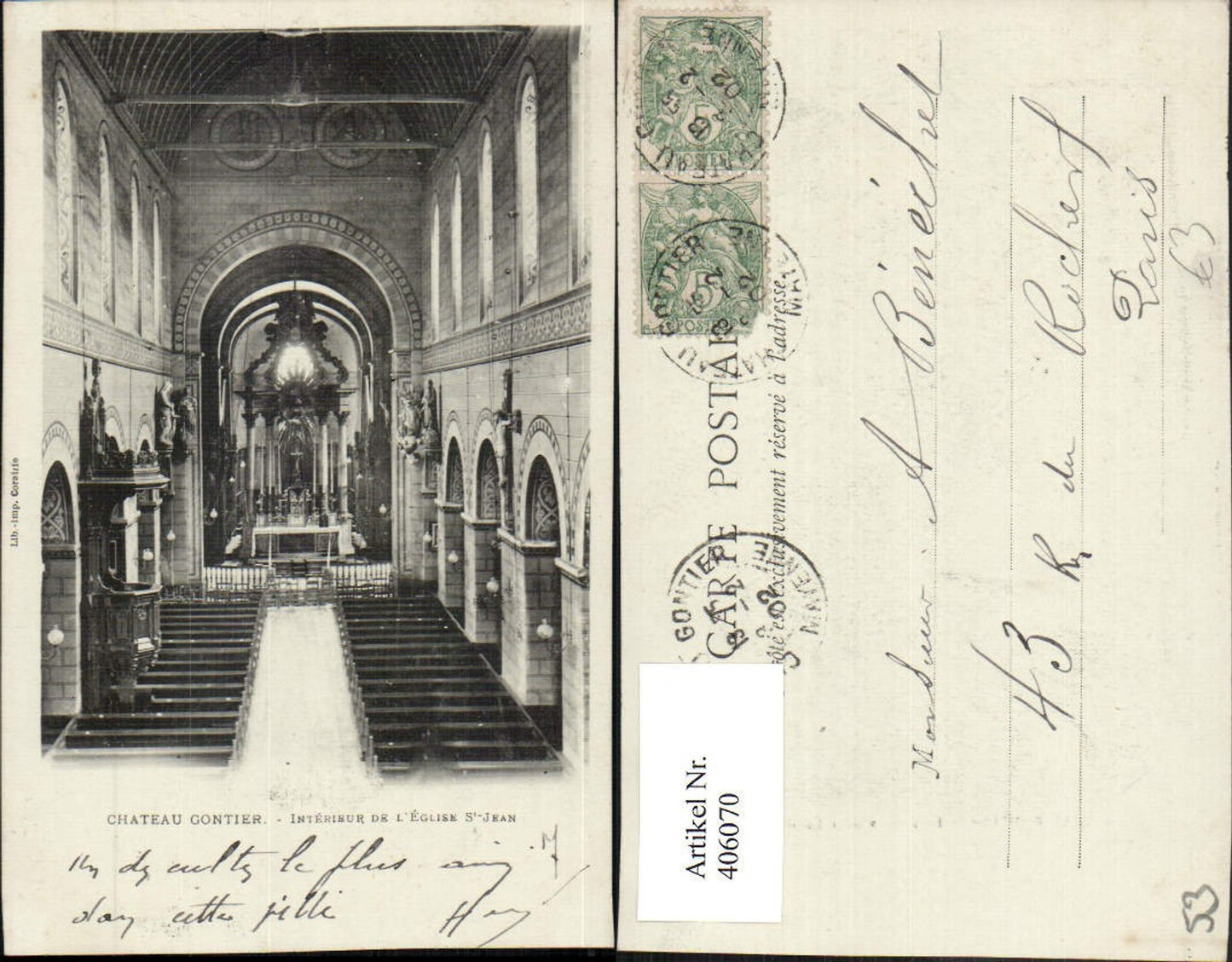 406070,Pays de la Loire Mayenne Chateau Gontier Interieur de Eglise Saint-Jean Kirche