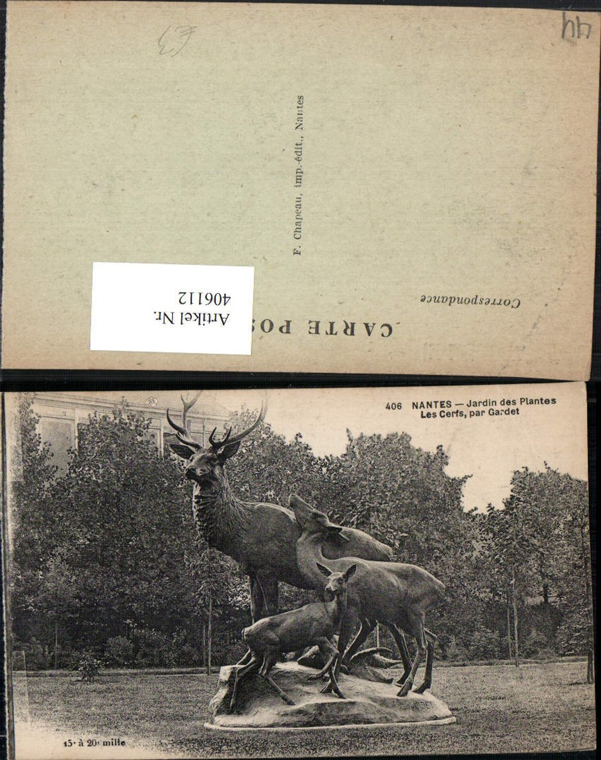 406112,Pays de la Loire Nantes Jardin des Plantes Les Cerfs par Gardet Statue Hirsch