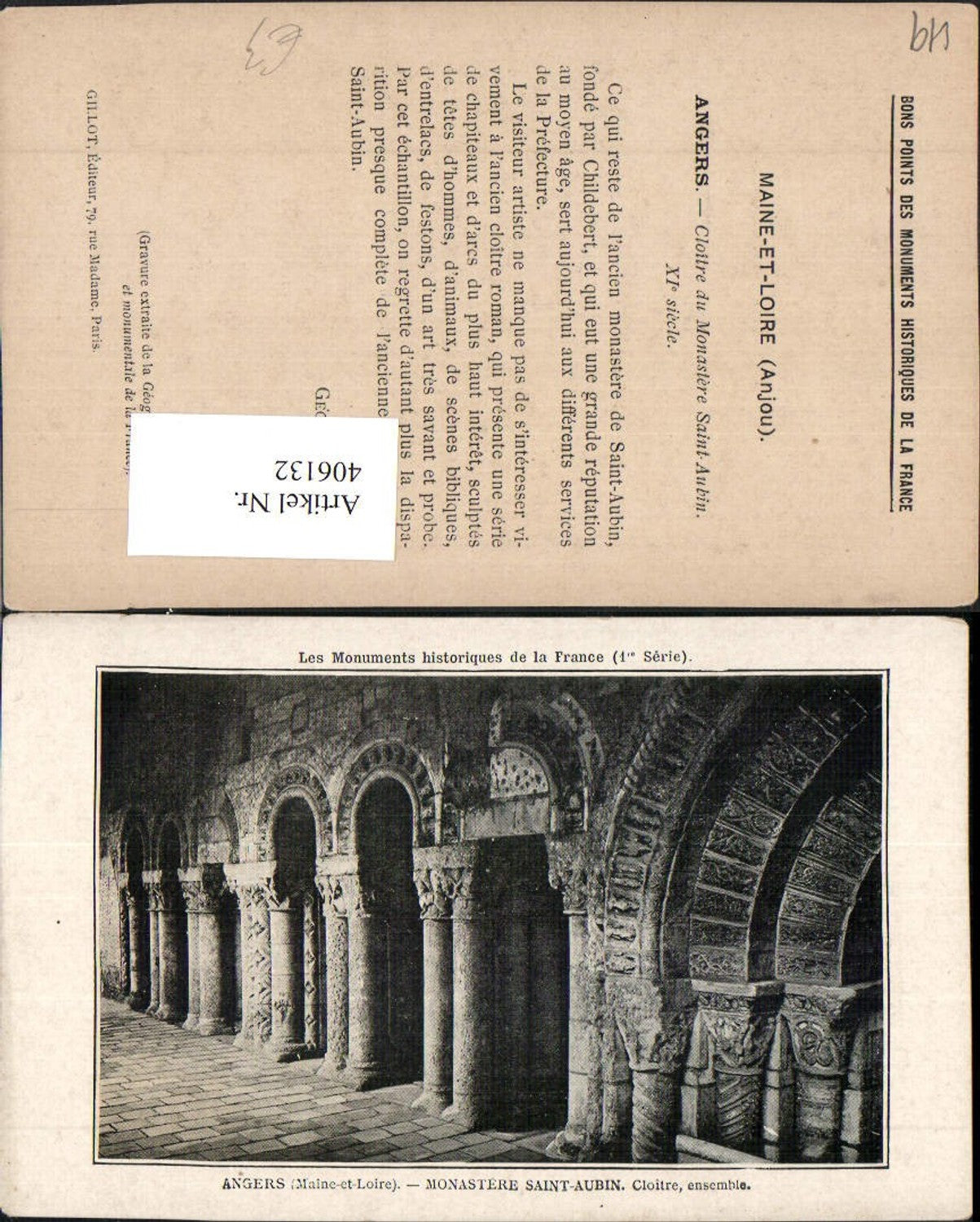 406132,Pays de la Loire Maine-et-Loire Angers Monastere Saint-Aubin Cloitre Kloster Arkaden