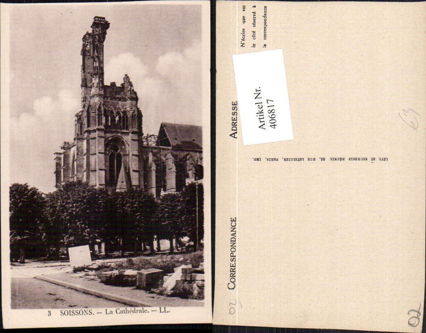 406817,Picardie Aisne Soissons La Cathedrale Kirche Zerstörung