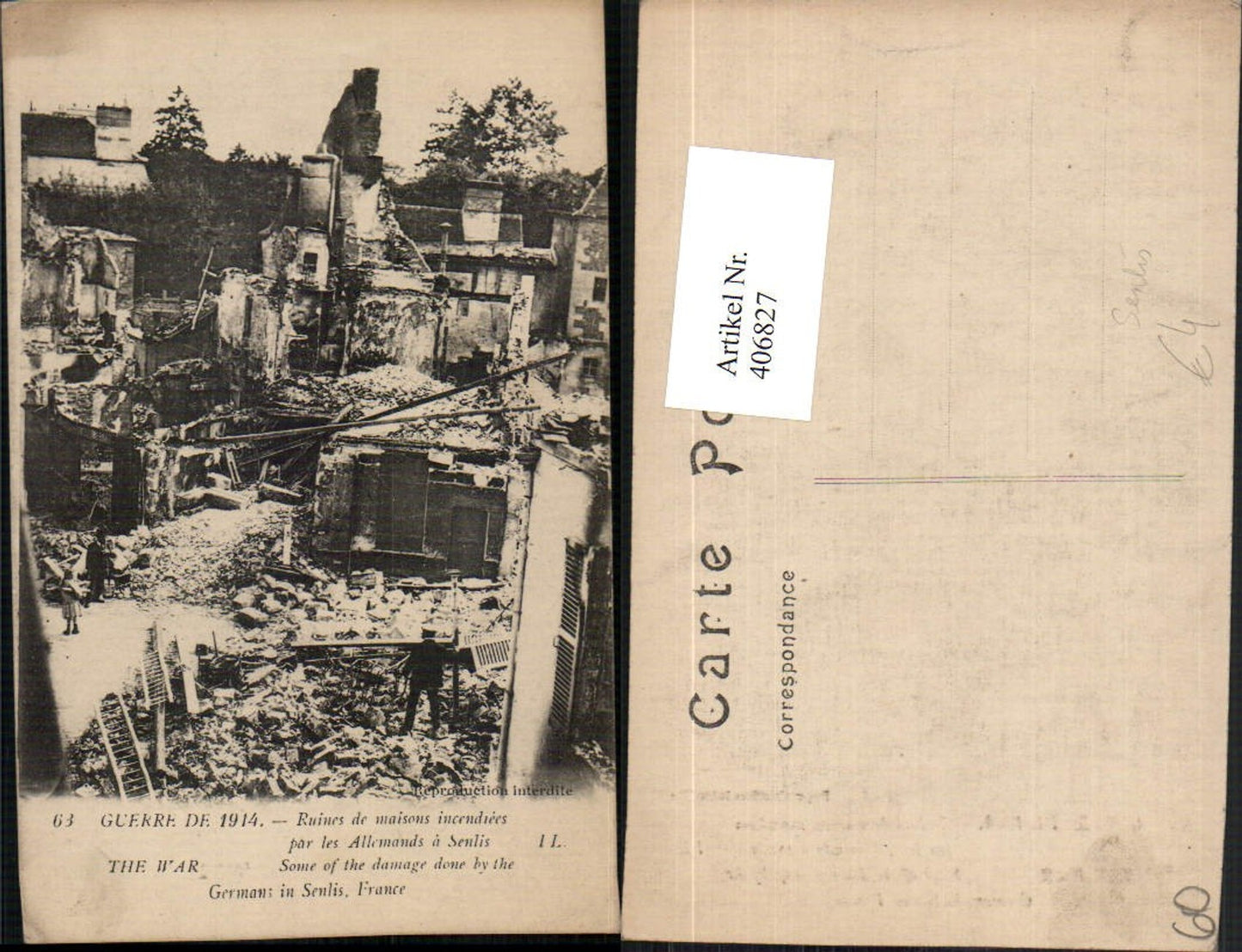 406827,Picardie Oise Senlis Guerre Ruines de maisons Zerstörung