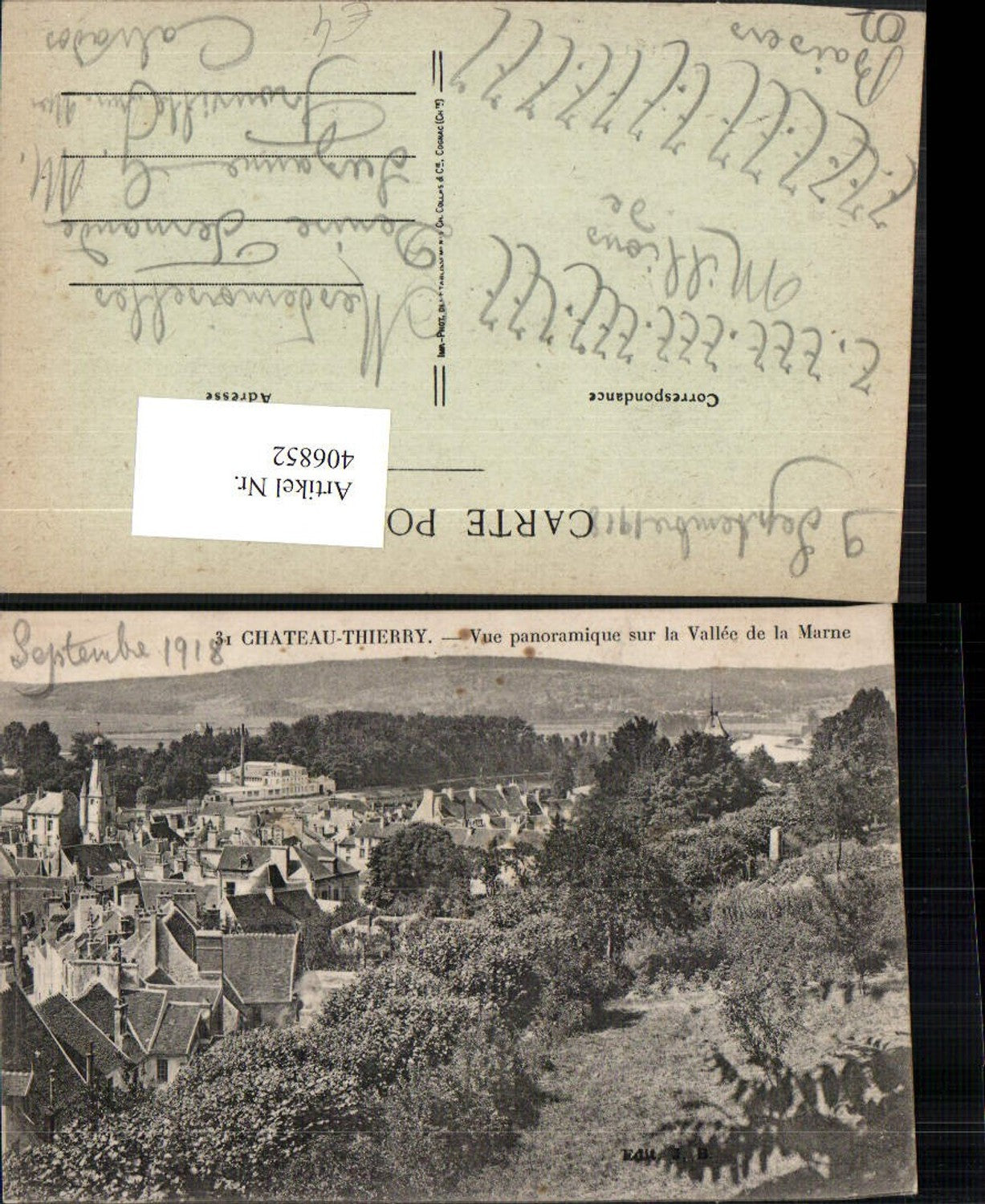 406852,Picardie Aisne Chateau-Thierry Vue panoramique sur la Vallee de la Marne Totale