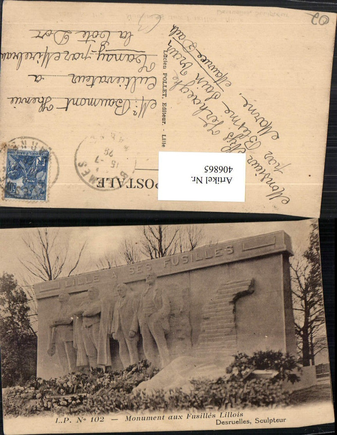 406865,Picardie Aisne Monument aux Fusilles Lillois Statuen