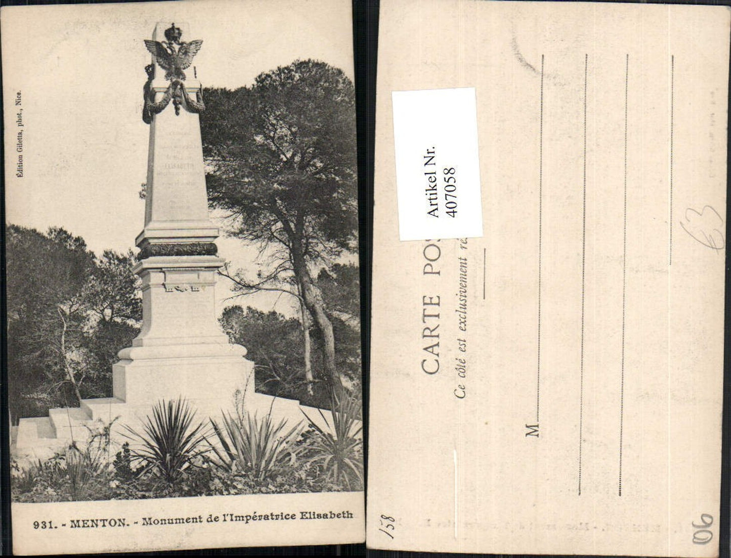 407058,Provence-Alpes-Cote-Azur Alpes-Maritimes Menton Monument Imperatrice Elisabeth