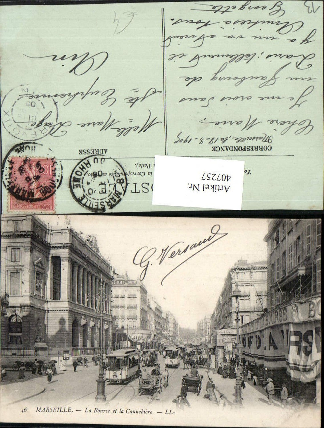 407257,Provence-Alpes-Cote-Azur Bouches-de-Rhone Marseille Bourse et la Cannebiere Straßenbahn