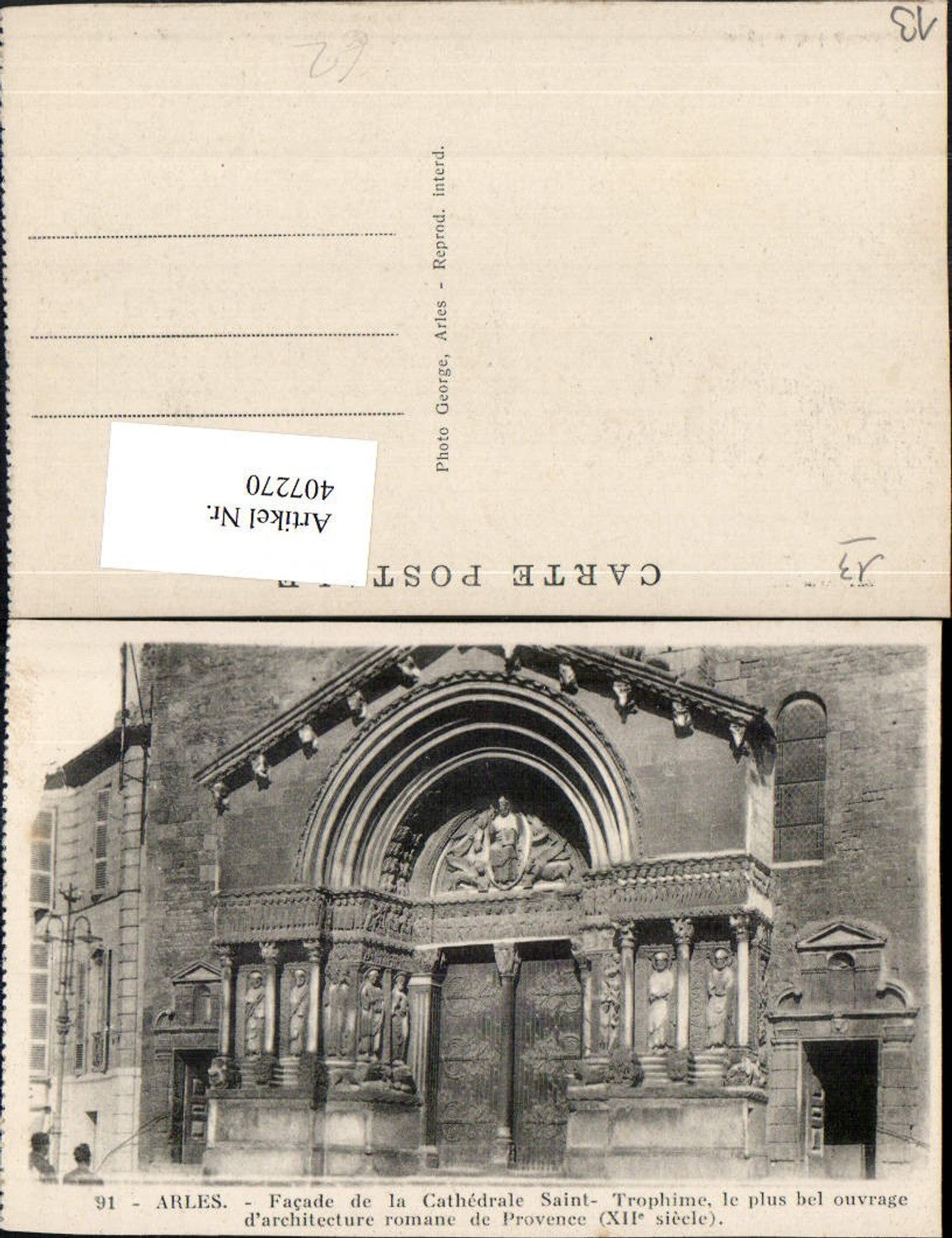407270,Provence-Alpes-Cote-Azur Bouches-de-Rhone Arles Cathedrale Saint-Trophime Kirche Portal