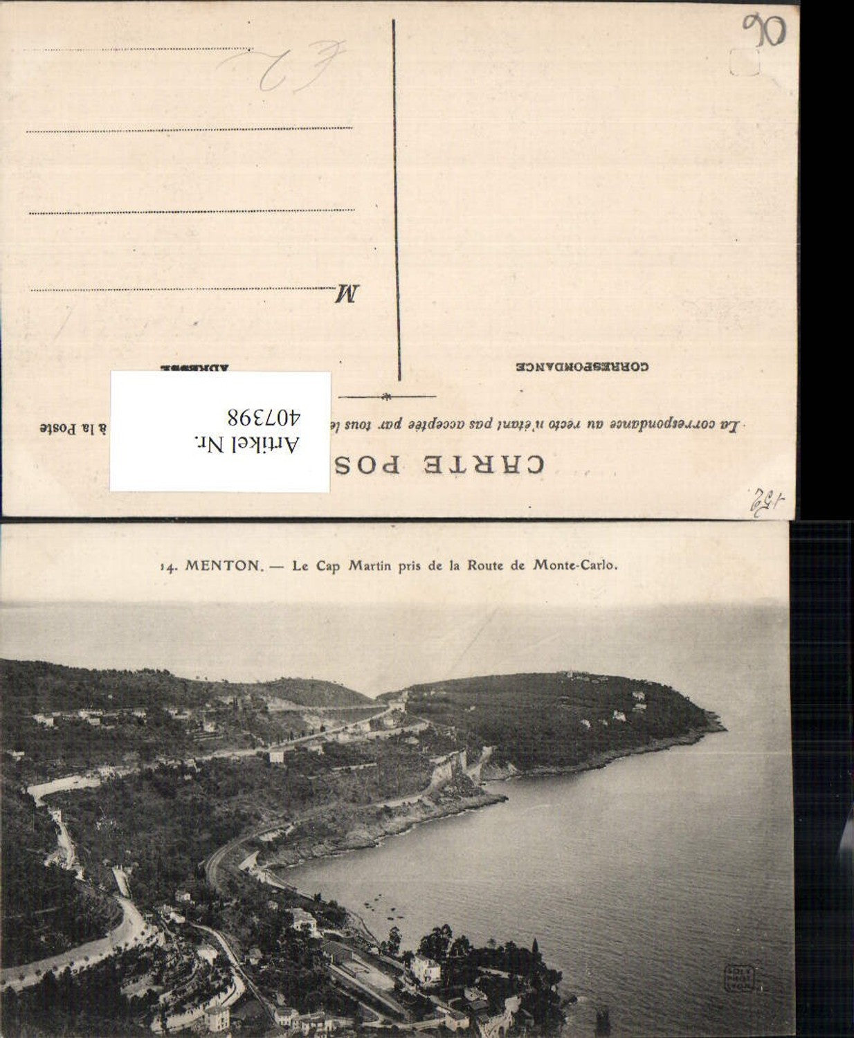 407398,Provence-Alpes-Cote-Azur Alpes-Maritimes Menton Cap Martin pris de la Route de Monte-Carlo