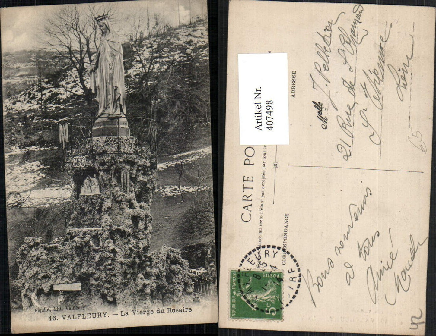 407498,Rhone-Alpes Loire Valfleury La Vierge du Rosaire Statue