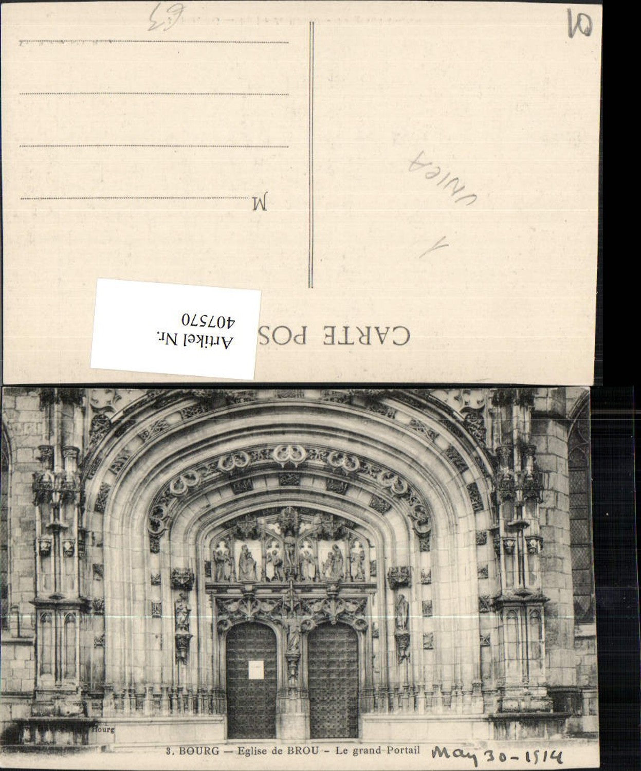 407570,Rhone-Alpes Ain Bourg Eglise de Brou Grand Portail Kirche Portal