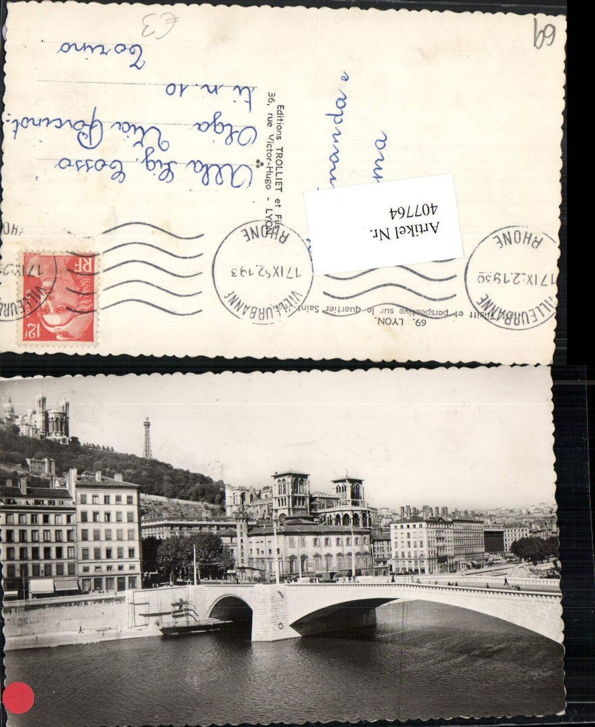 407764,Rhone-Alpes Rhone Lyon Pont Tilsitt Brücke Kirche