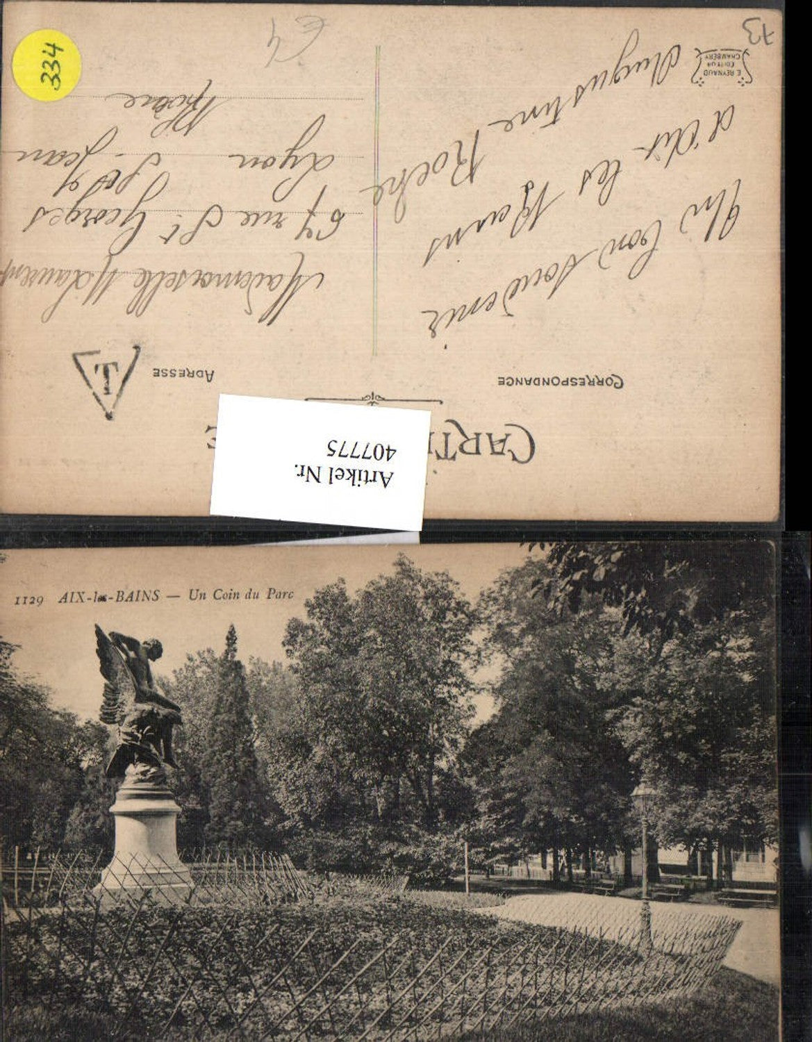 407775,Rhone-Alpes Savoie Aix-les-Bains Un Coin du Parc Park Statue