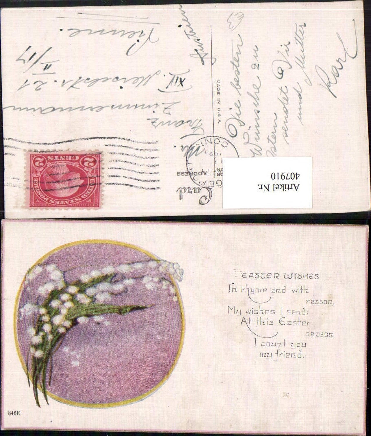 407910,Künstler AK Ostern Easter Spruch Text Maiglöckchen Blumen