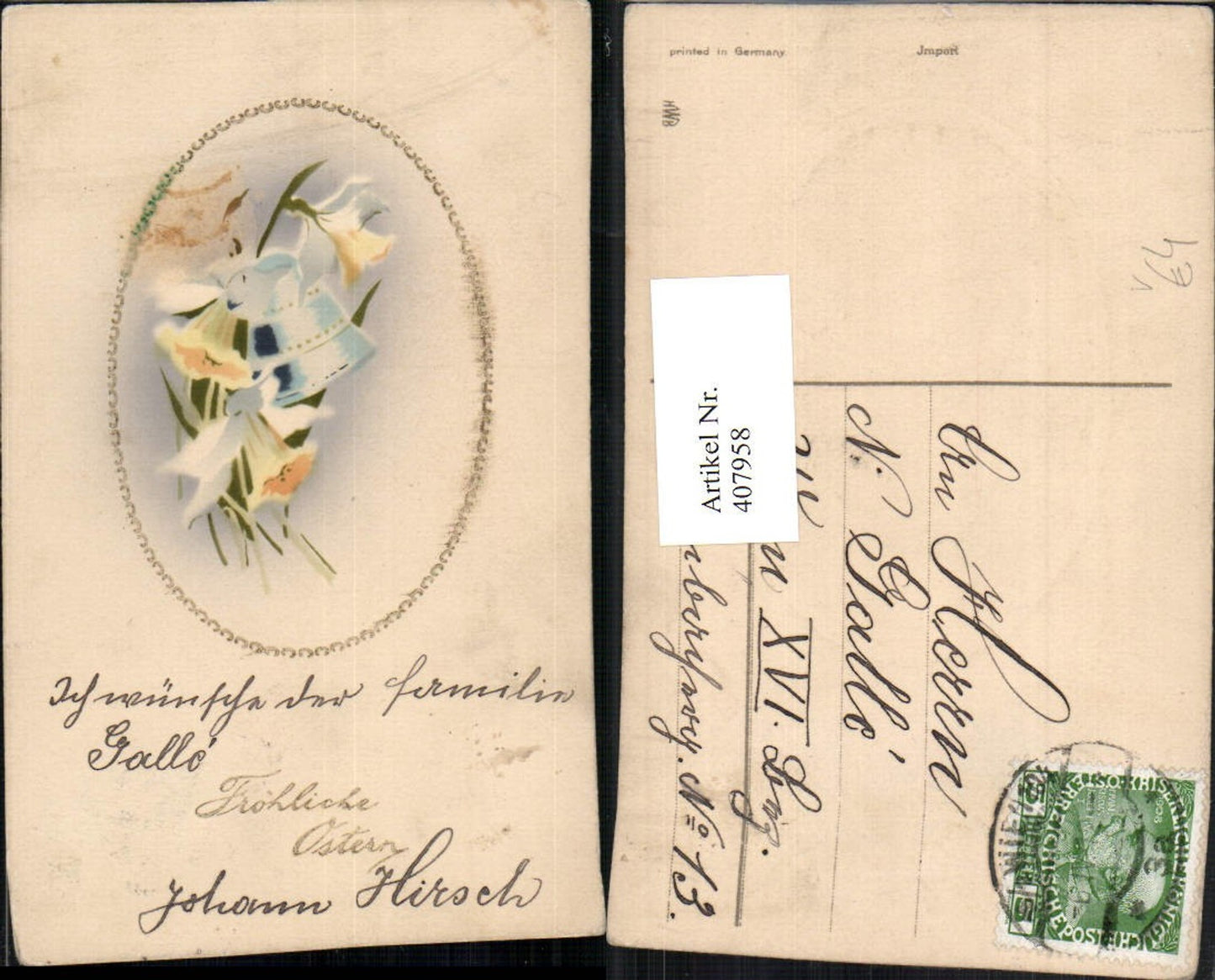 407958, Artist AK Easter Daffodils Bell Embossed Passepartout pub HWB