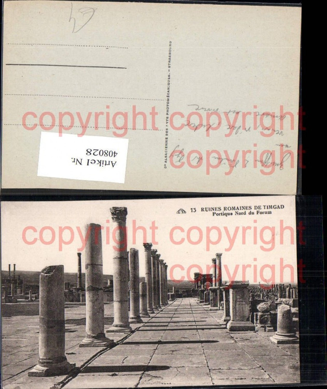 408028,Ruines Romaines de Timgad Arc de Trajan Portique Nord du Forum Archäologie Ausgrabung