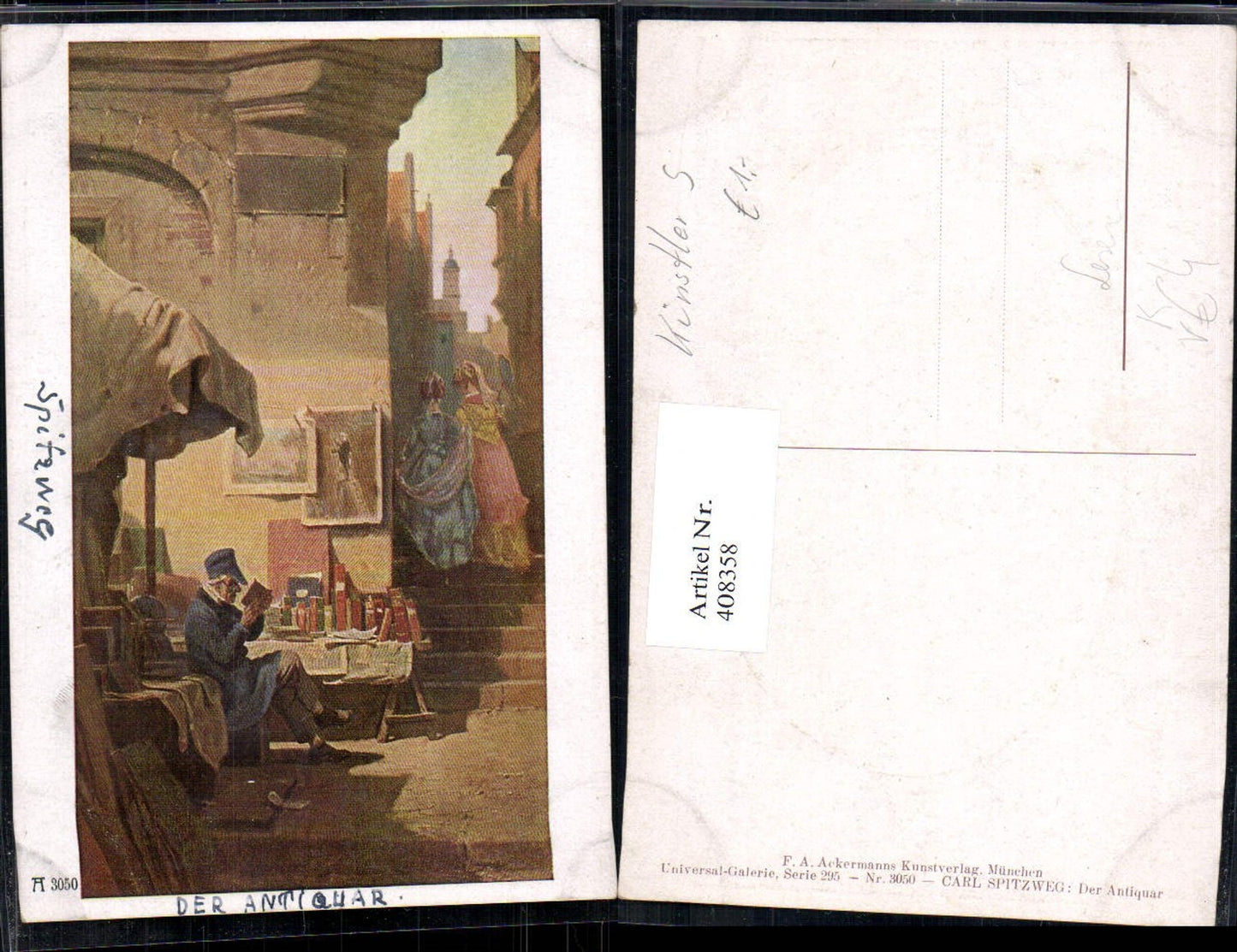 408358,Künstler Ak Carl Spitzweg Der Antiquar Alter Mann liest Buch Lesen pub F. A. Ackermann 295/3050
