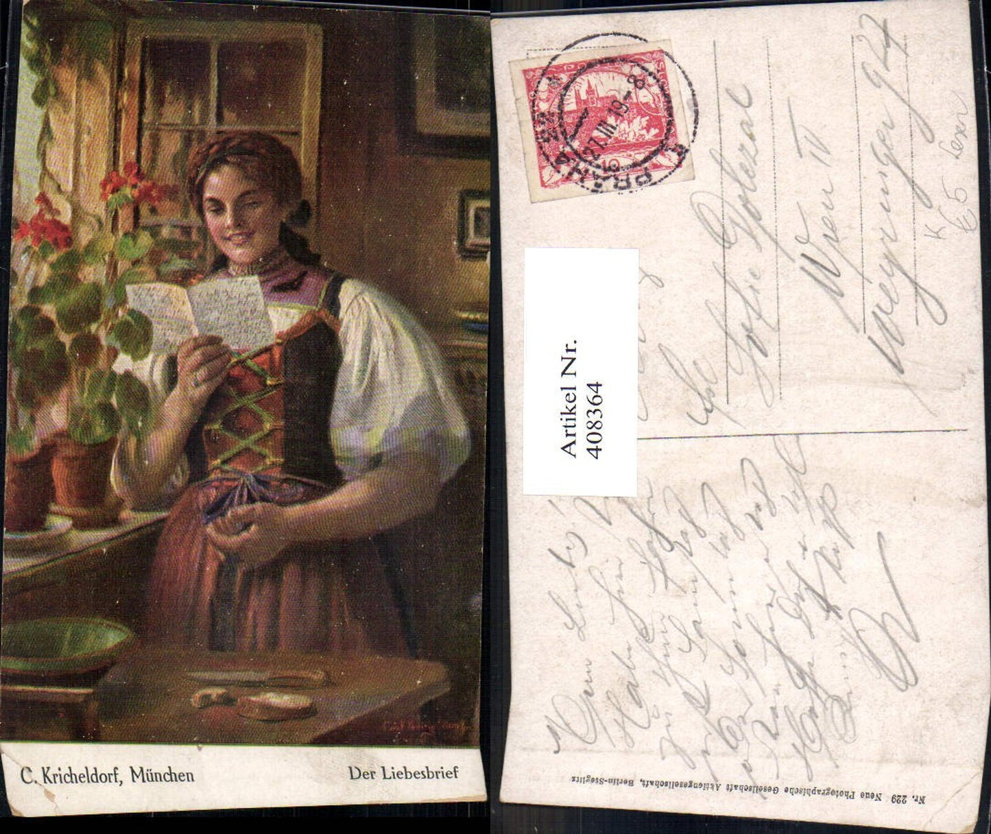 408364,Künstler Ak C. Kricheldorf Der Liebesbrief Frau Tracht Lesen