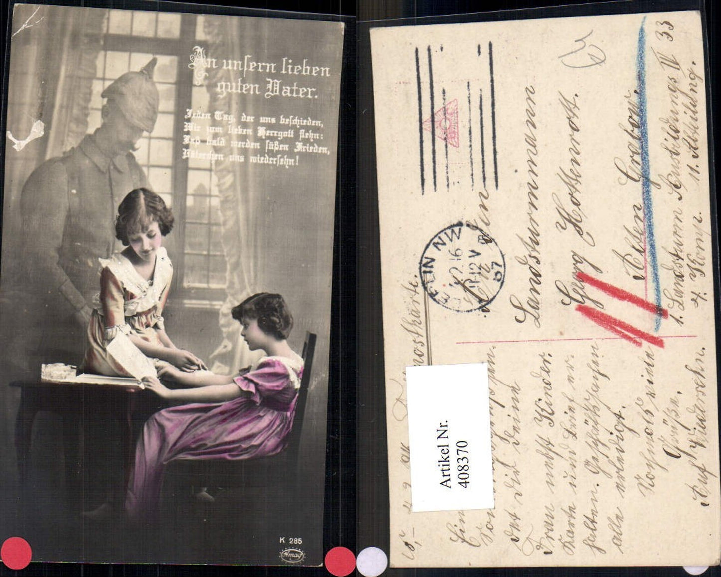 408370,Fotomontage Lesen Kinder Brief Soldat Spruch An unsern lieben guten Vater