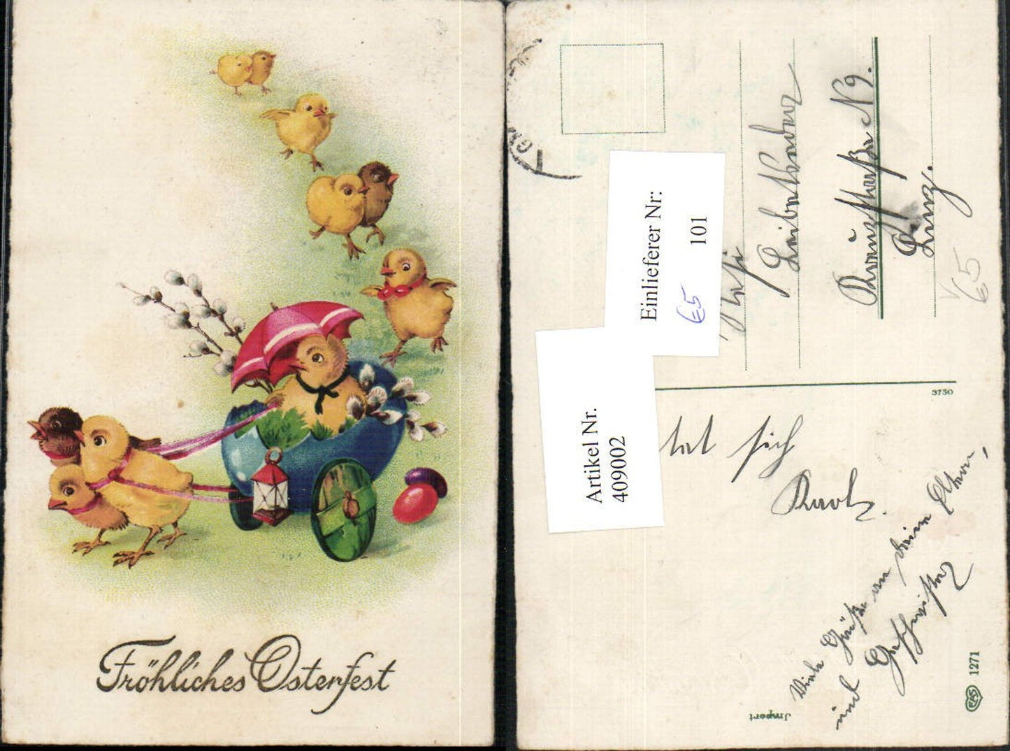 409002,Künstler AK Ostern Küken Eierwagen Schirm Laterne pub EAS 1271