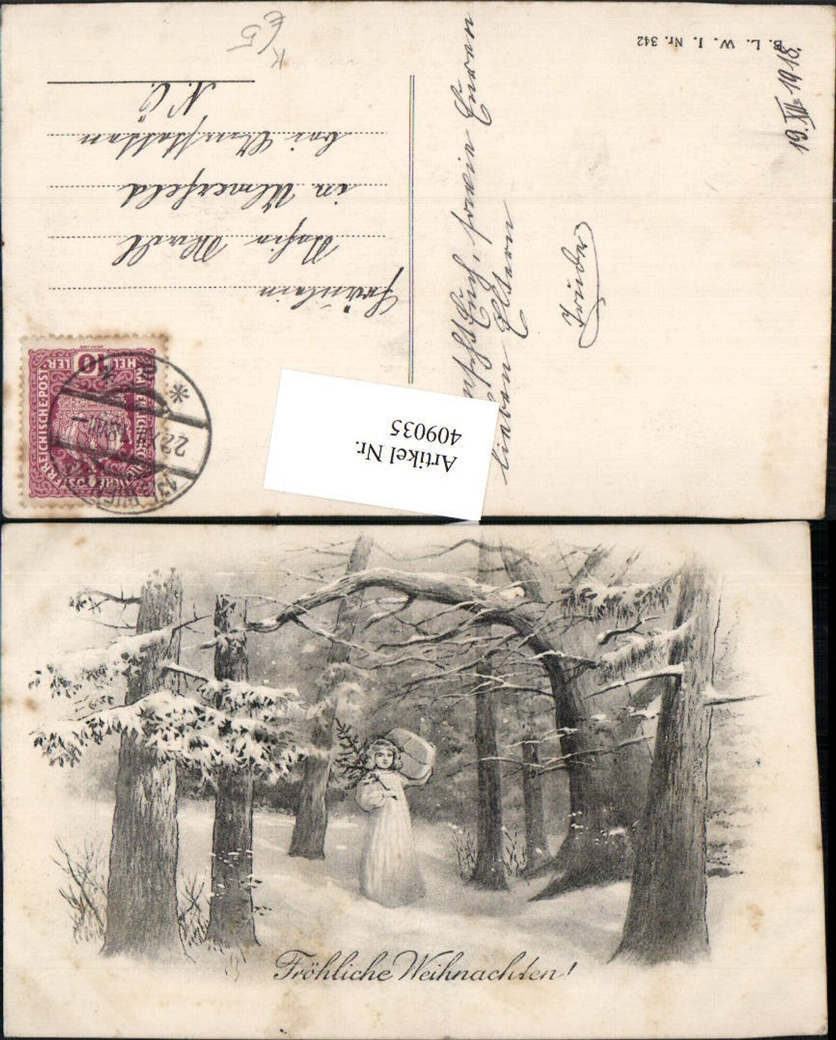 409035,Künstler AK Weihnachten Wald Engel Geschenk Winterbild