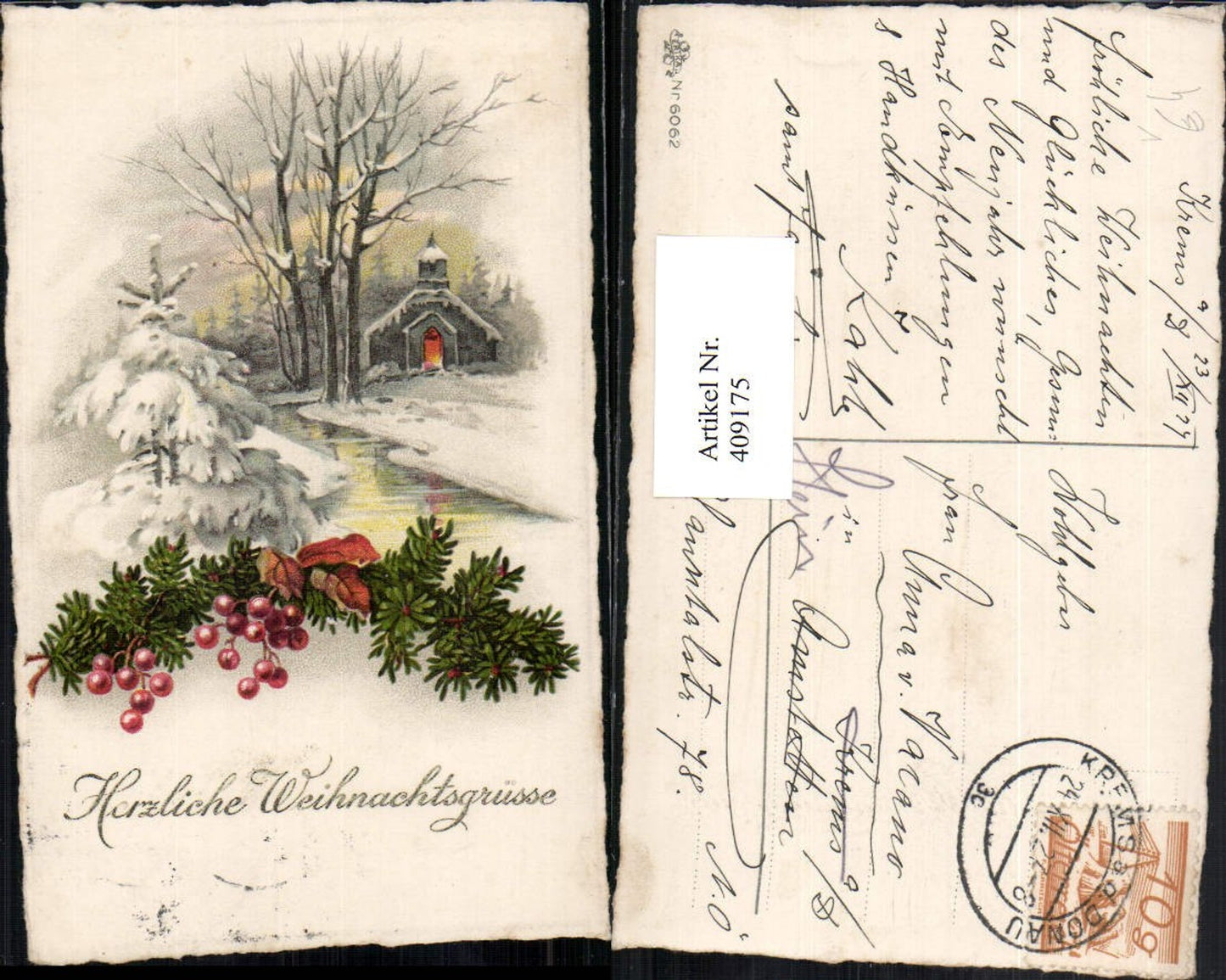 409175,Künstler AK Weihnachten Winterlandschaft Kirche pub Erika 6062