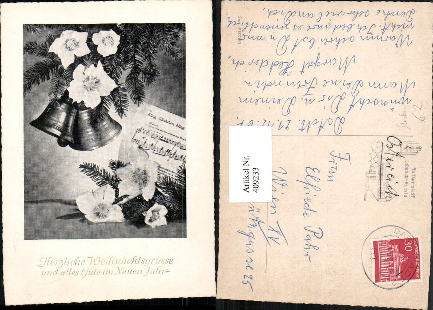 409233,Weihnachten Tannenzweige Glocken Schneerosen Liedblatt