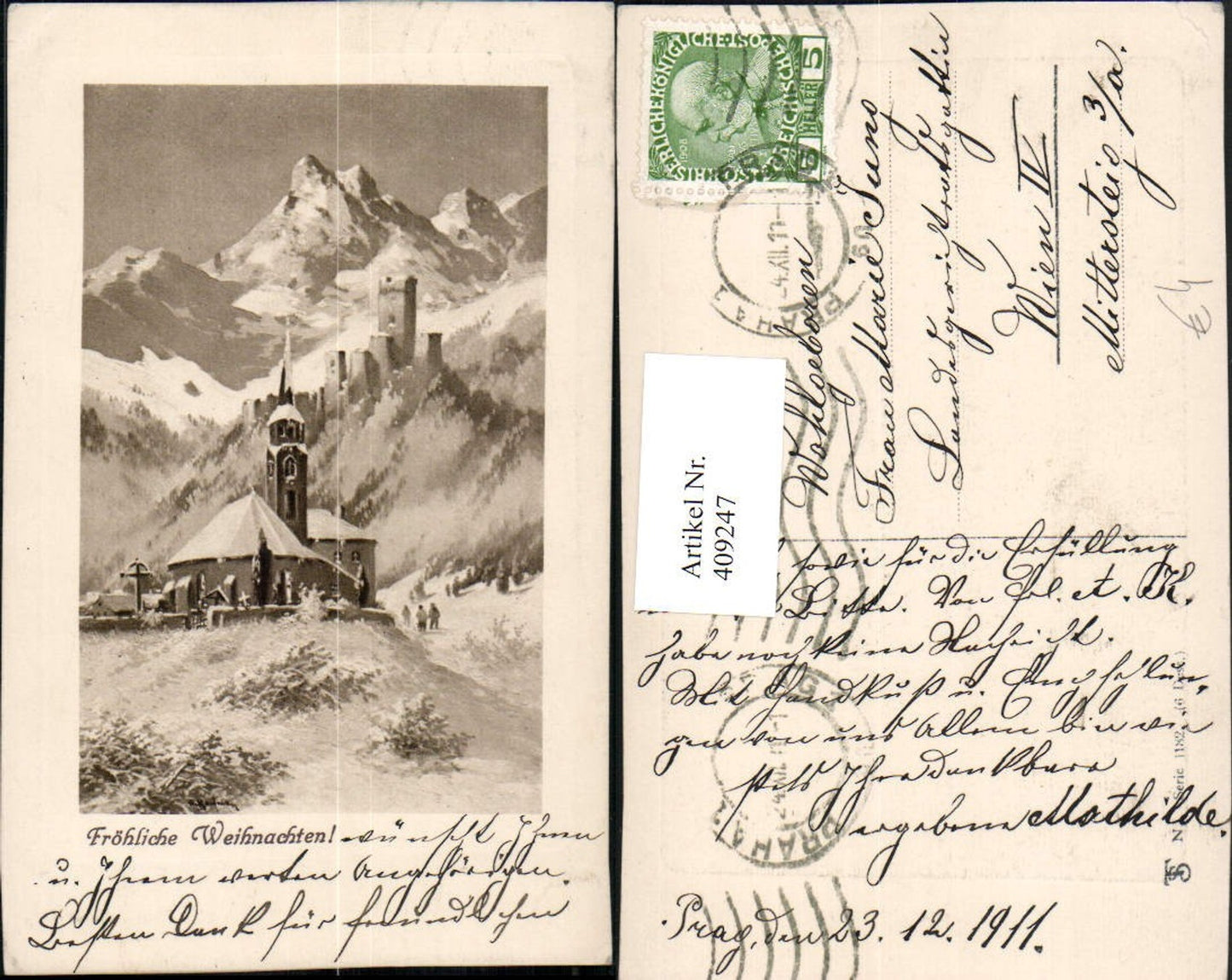 409247,Künstler AK A. Kaufmann Weihnachten Kirche Ruine pub Theo Stroefer 1182