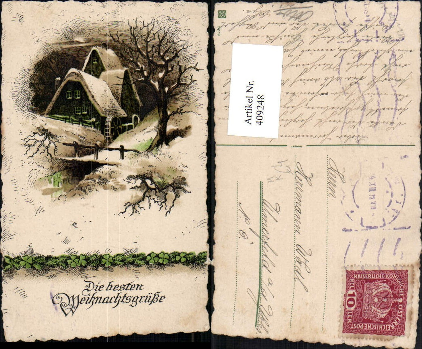 409248,Künstler AK Weihnachten Winterlandschaft Wassermühle Mühle