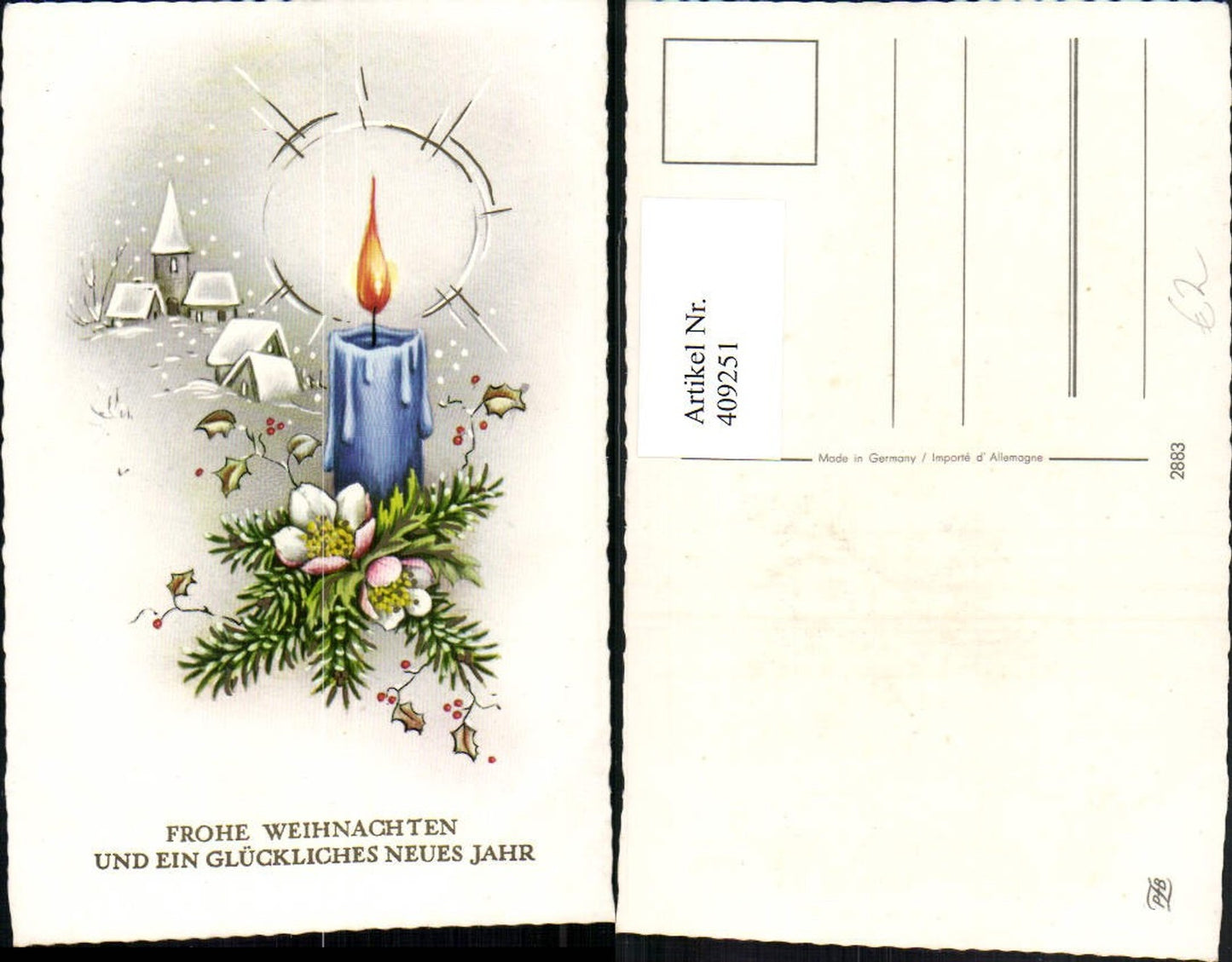 409251,Künstler AK Weihnachten Winterdorf Kerze Tannenzweige