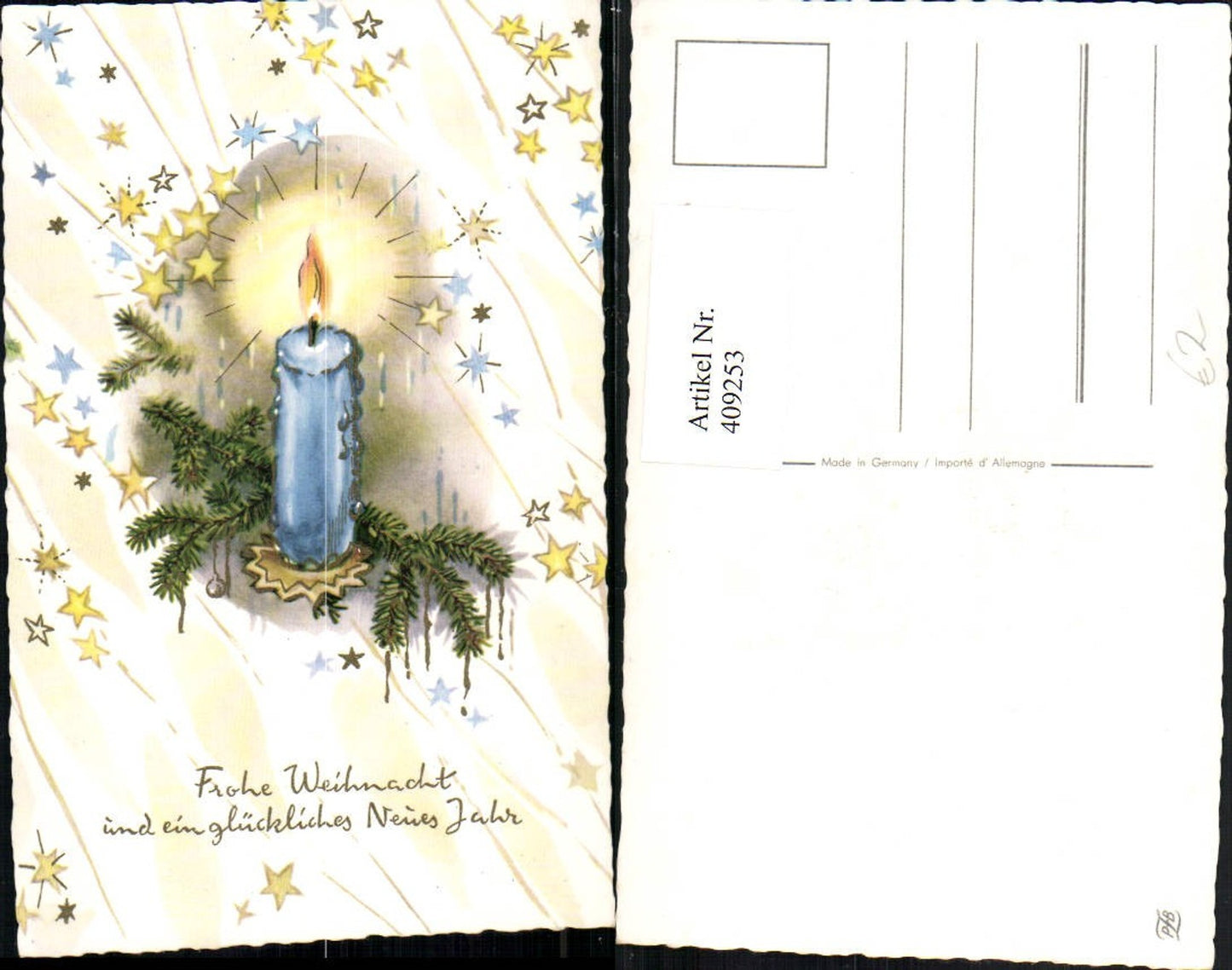 409253,Künstler AK Weihnachten Tannenzweig Kerze Sterne