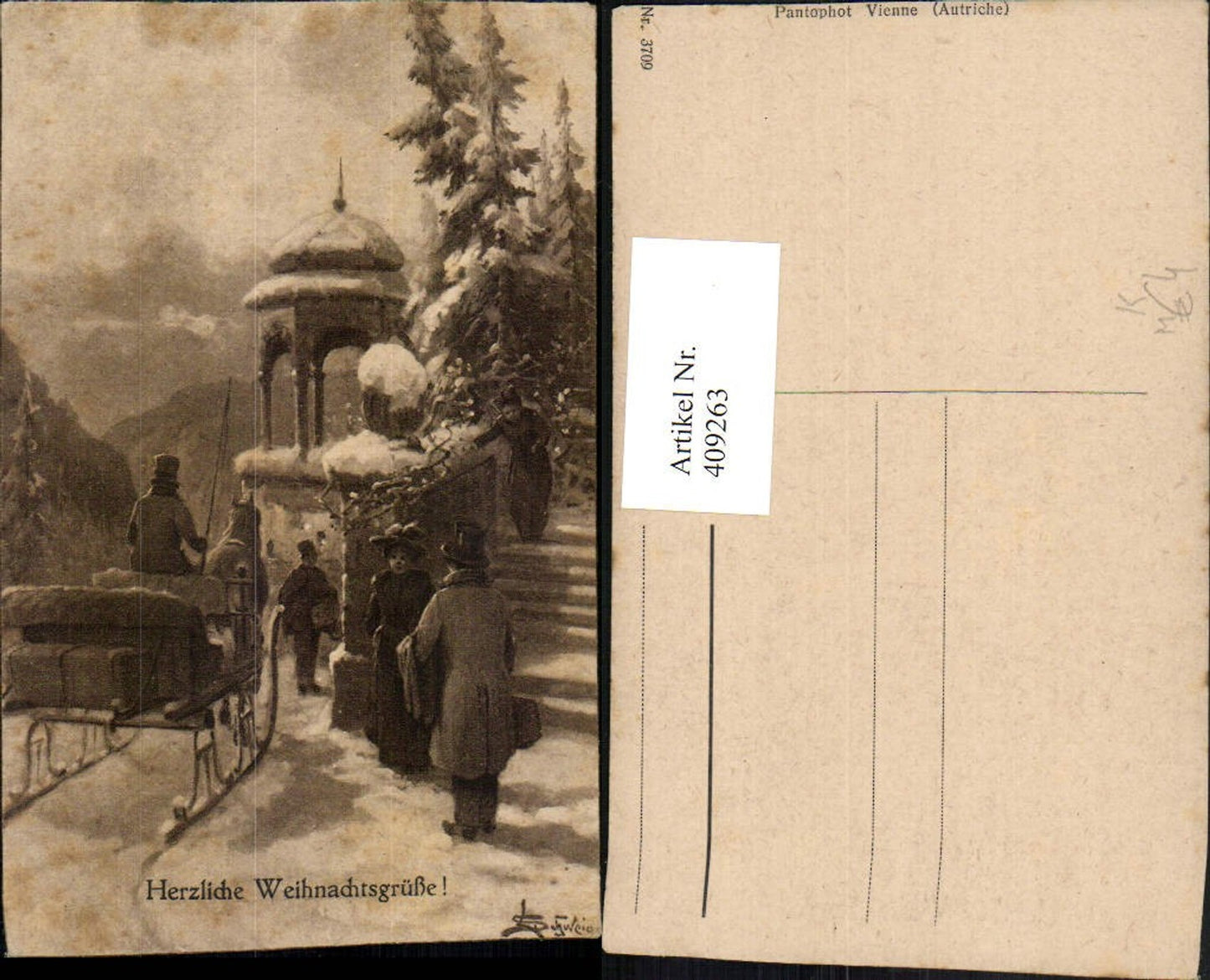 409263,Künstler AK L. Schweiger Weihnachten Pferdeschlitten