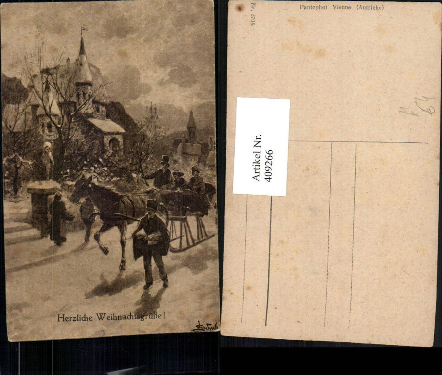 409266,Künstler AK L. Schweiger Weihnachten Pferdeschlitten
