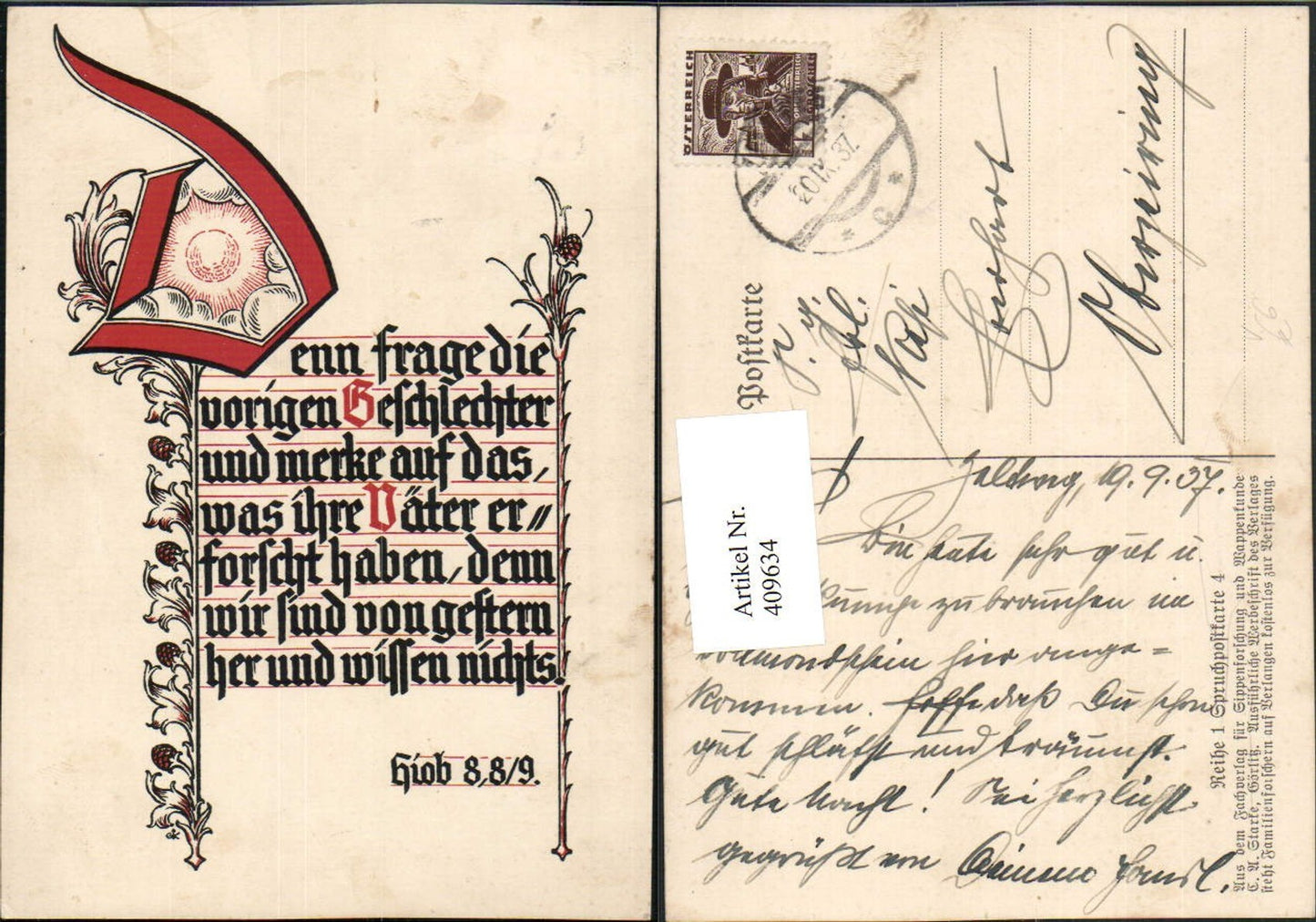 409634, Artist AK Saying Text pub Specialist publisher for genealogy