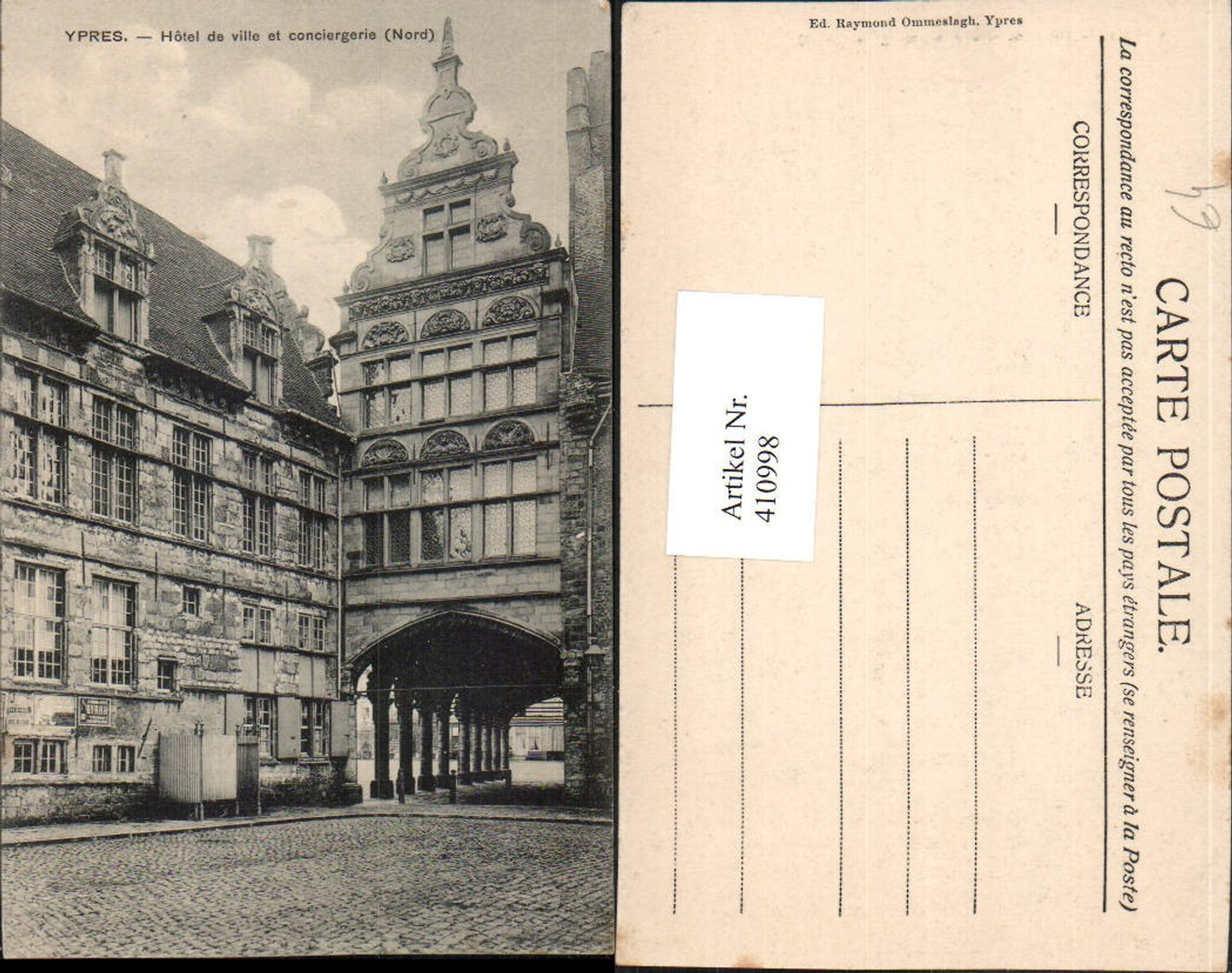 410998,Belgium Ypres Ypern Hotel de ville et conciergerie Rathaus