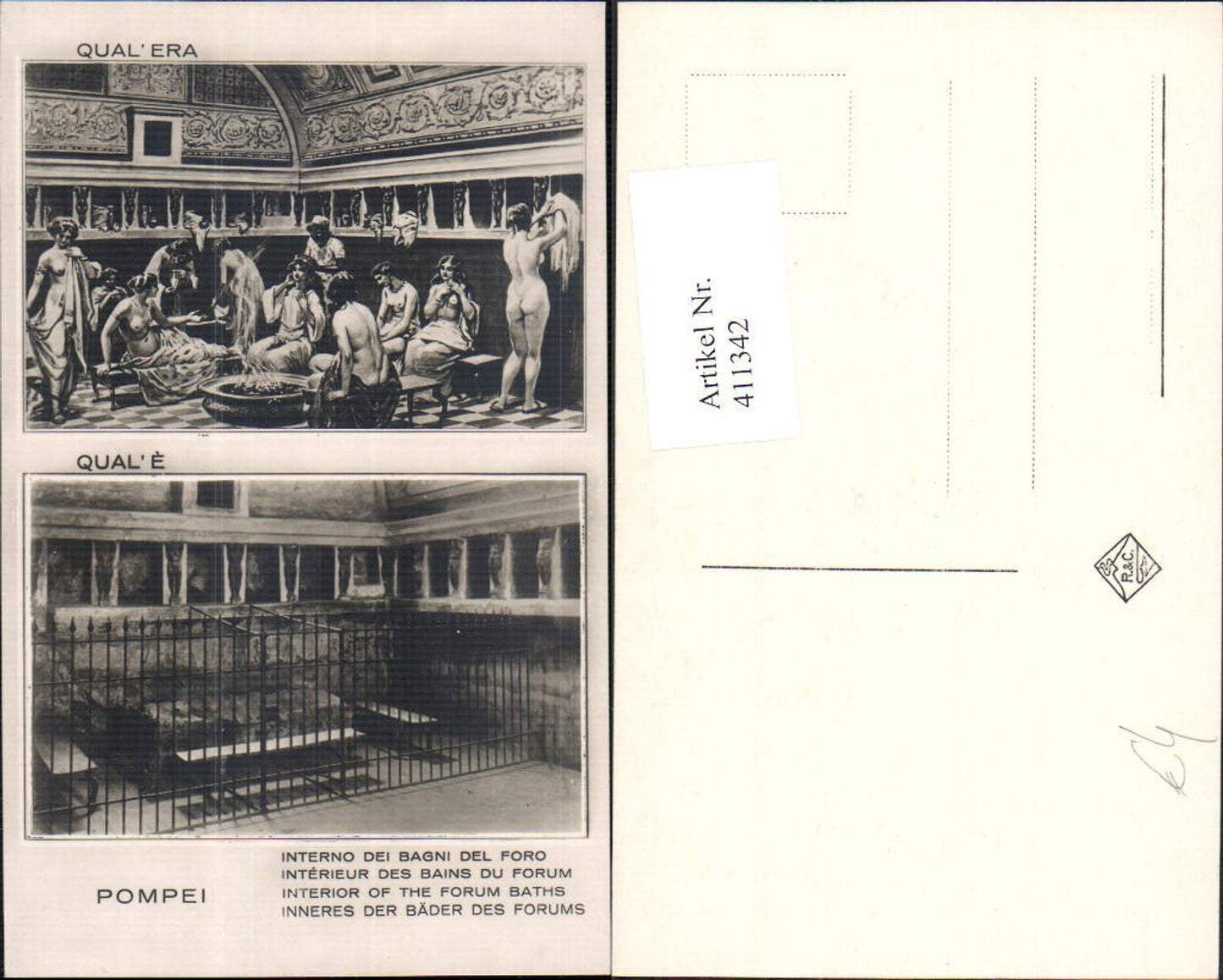 411342,Foto Ak Qual Era Pompei Interno de Bagni del Foro Inneres Bäder des Forums Antike