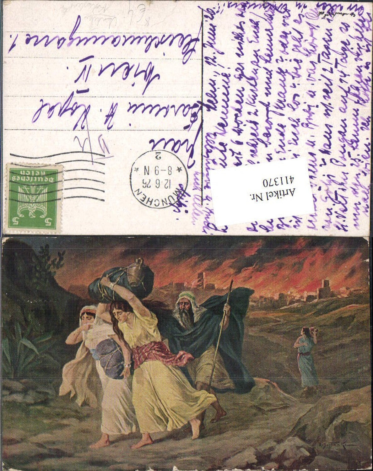 411370,Künstler Ak Zerstörung v. Sodom Flüchtlinge Antike