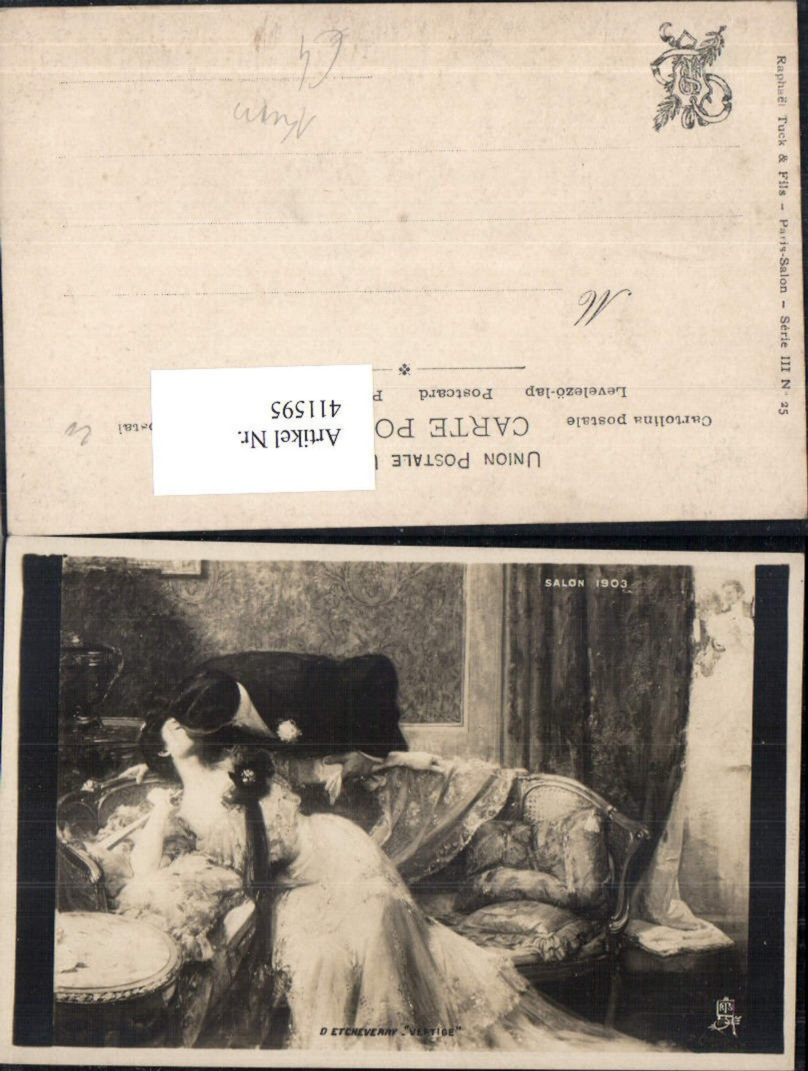 411595,Künstler Ak D. Etcheverry Vertige Paar Kuss Liebe