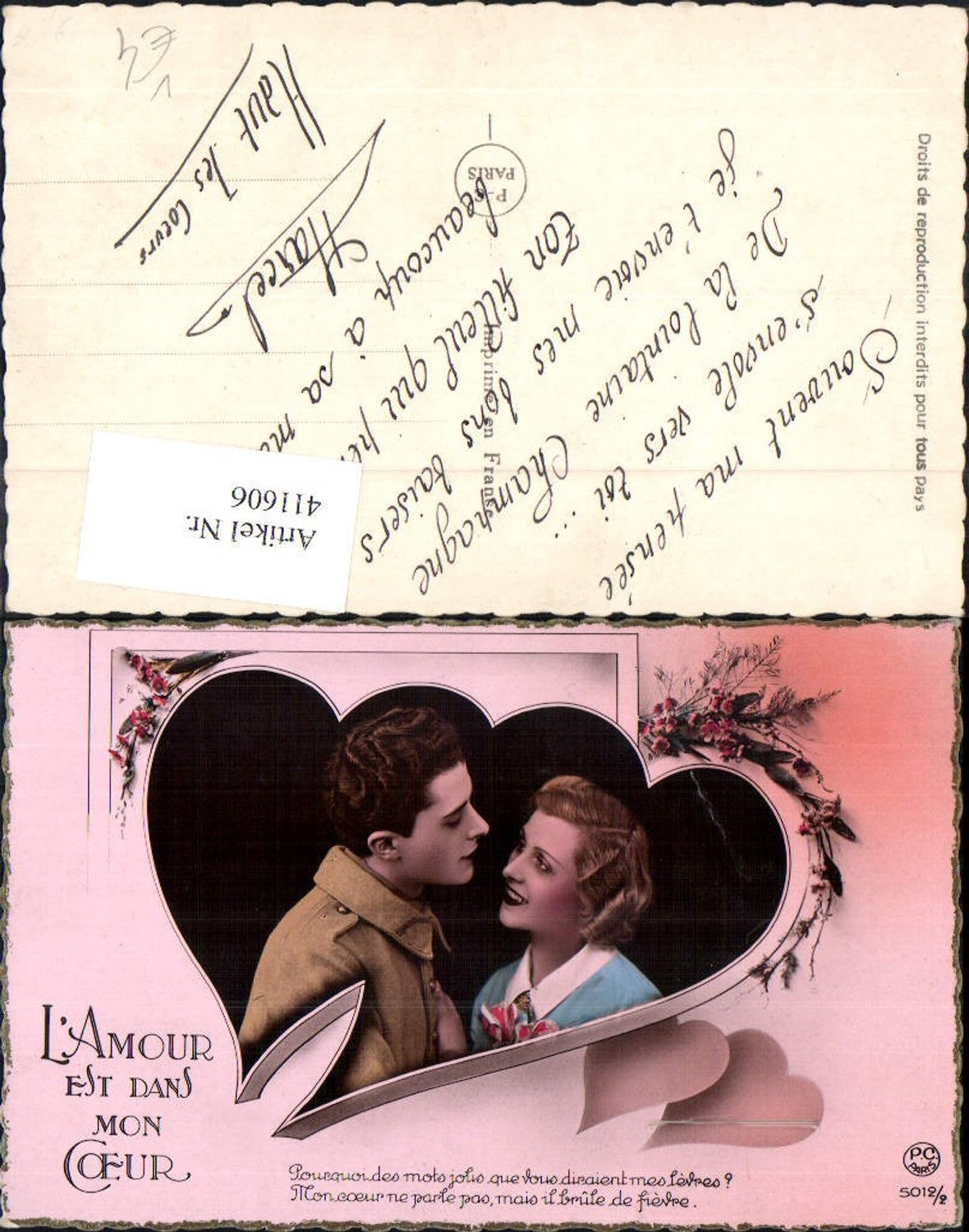 411606,Paar Verliebter Blick Herzen Herz Liebe L Amour est dans Mon Coeur pub P.C. Paris 5012/2
