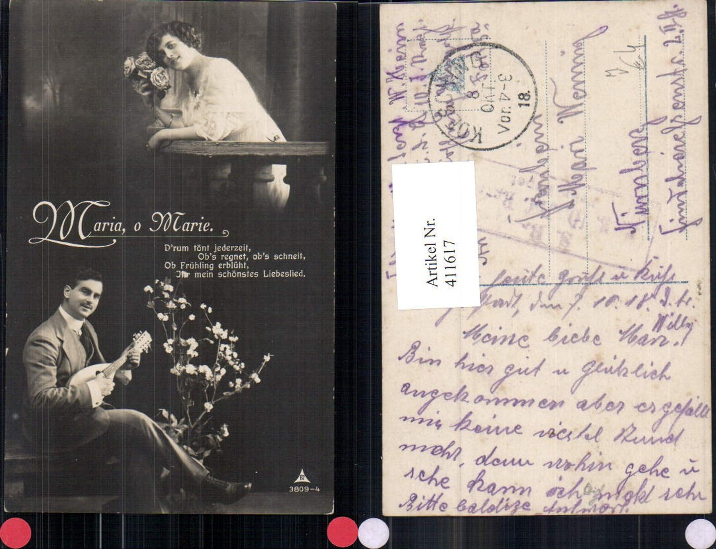 411617,Fotomontage Mann Mandoline Maria o Marie Paar Liebe Text pub Photochemie 3809/4