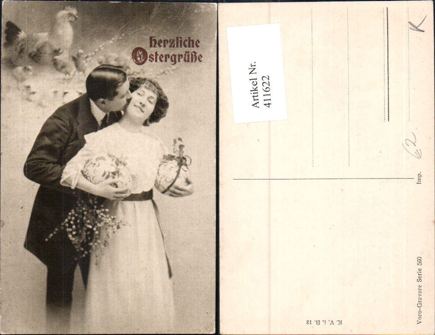411622,Paar Kuss a. Wange Ostereier Eier Hahn Küken Liebe Ostern