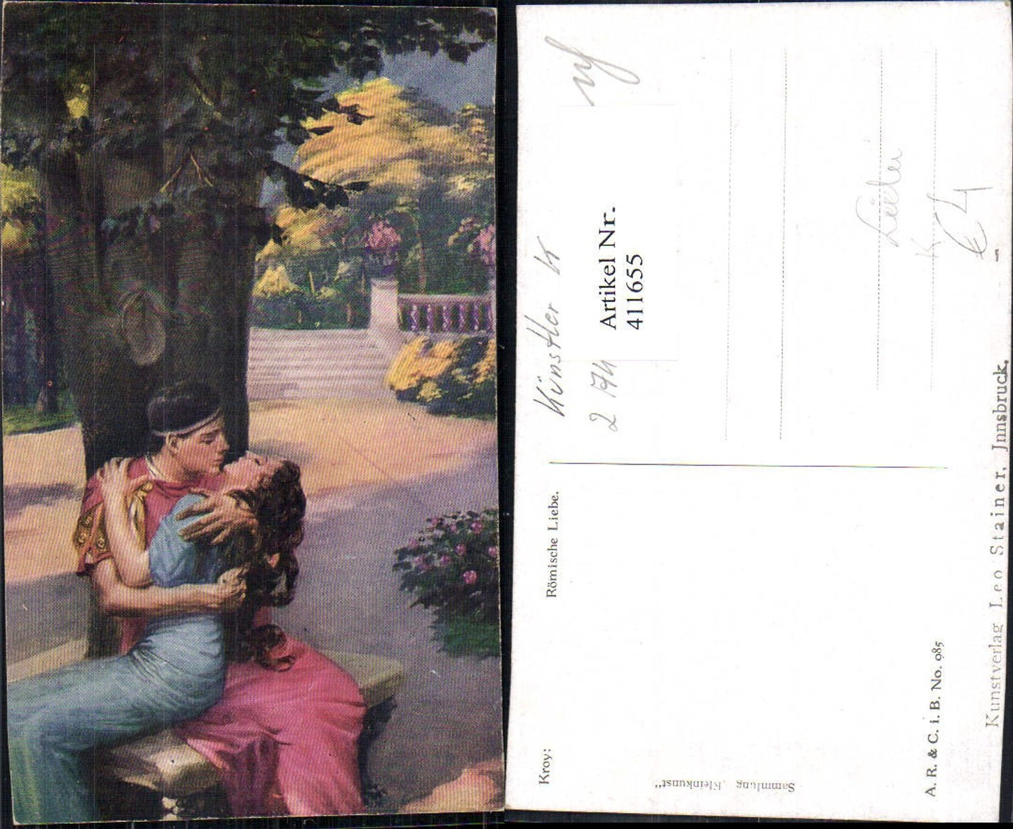 411655,Künstler Ak Kroy Römische Umarmung unter Baum Liebe